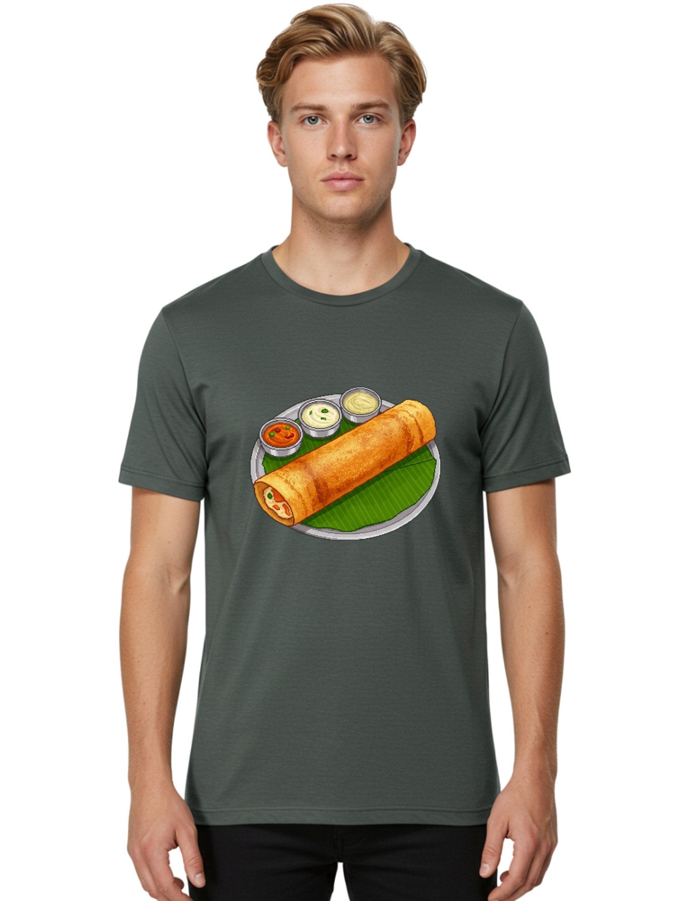 Dosa-With-Chutney-1 Men'S Graphic Tee, 100% Cotton, Comfortable Casual Summer Wear, Machine Washable, South Indian Cuisine, Traditional Breakfast, Dosa With Chutney, Indian Food, Savory Crepe, Fermented Rice, Delicious Dish, Baa543 25