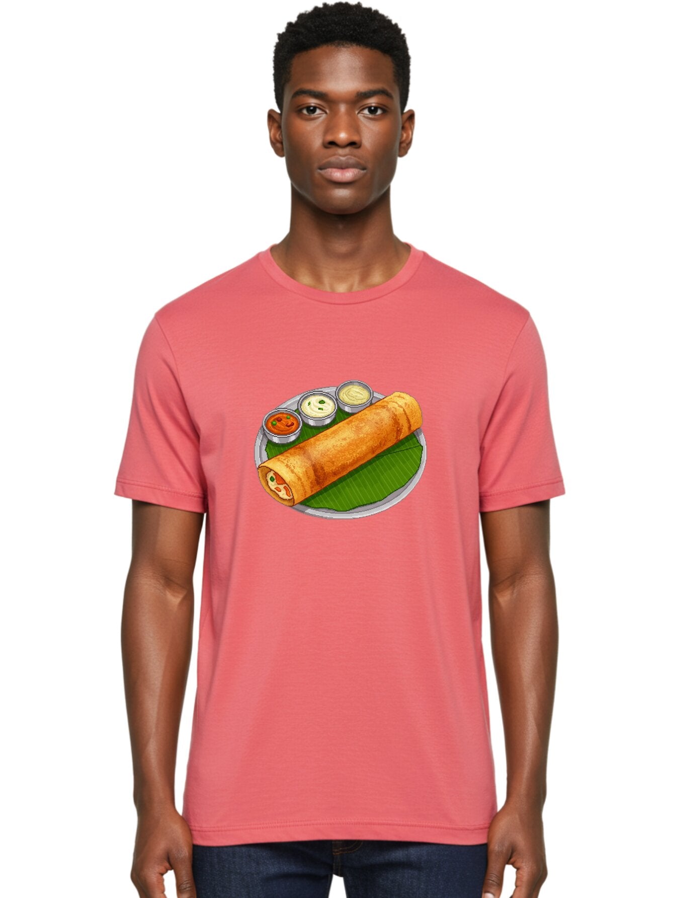 Dosa-With-Chutney-1 Men'S Graphic Tee, 100% Cotton, Comfortable Casual Summer Wear, Machine Washable, South Indian Cuisine, Traditional Breakfast, Dosa With Chutney, Indian Food, Savory Crepe, Fermented Rice, Delicious Dish, Baa543 17