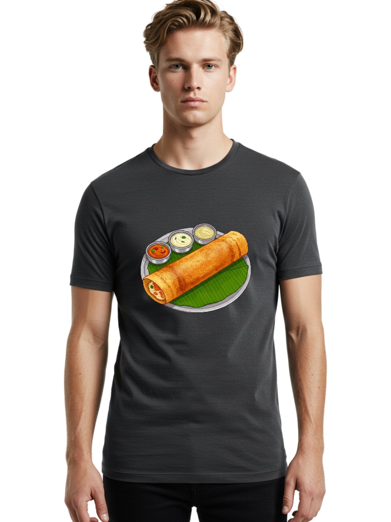 Dosa-With-Chutney-1 Men'S Graphic Tee, 100% Cotton, Comfortable Casual Summer Wear, Machine Washable, South Indian Cuisine, Traditional Breakfast, Dosa With Chutney, Indian Food, Savory Crepe, Fermented Rice, Delicious Dish, Baa543 18