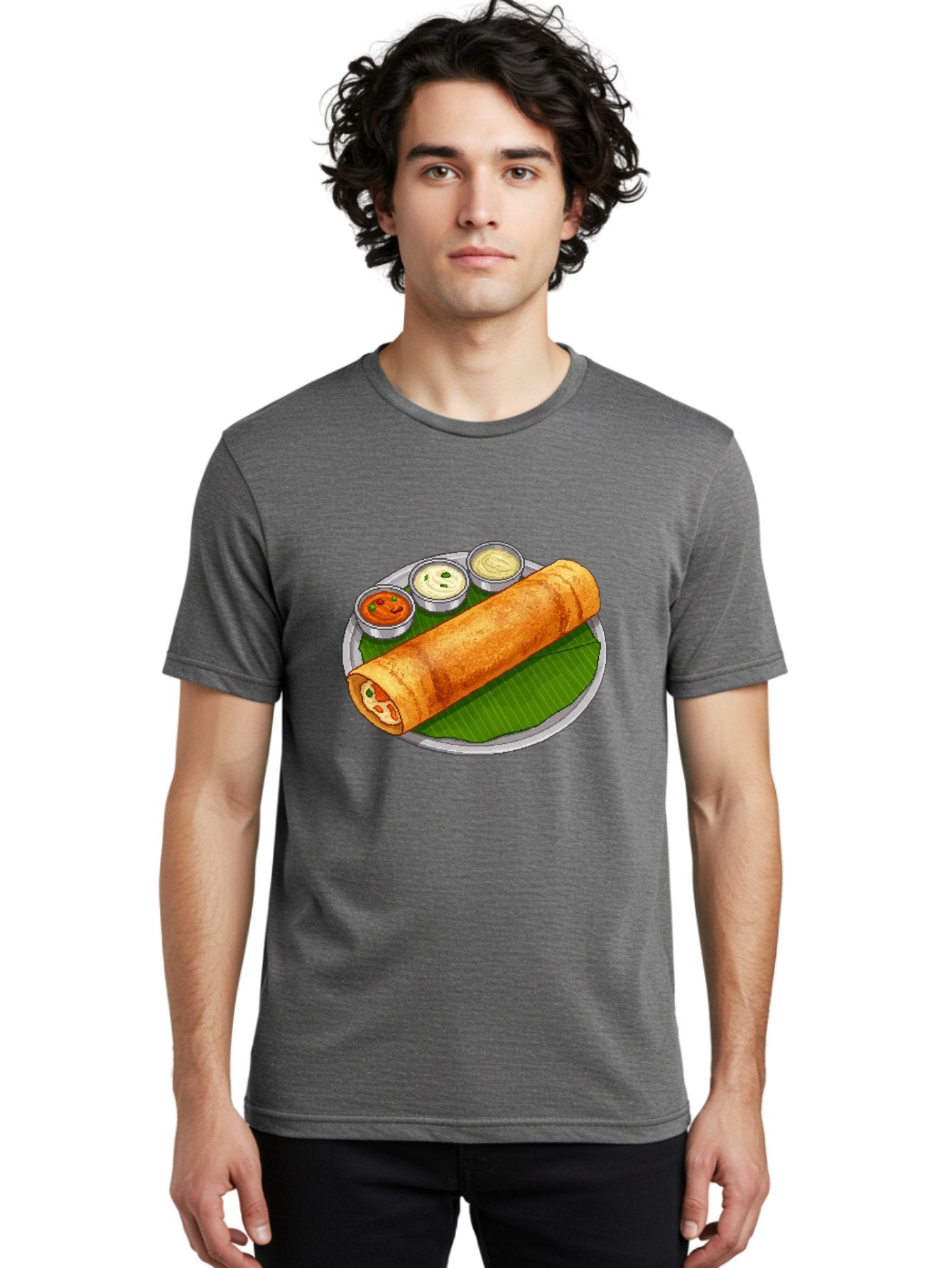 Dosa-With-Chutney-1 Men'S Graphic Tee, 100% Cotton, Comfortable Casual Summer Wear, Machine Washable, South Indian Cuisine, Traditional Breakfast, Dosa With Chutney, Indian Food, Savory Crepe, Fermented Rice, Delicious Dish, Baa543 29