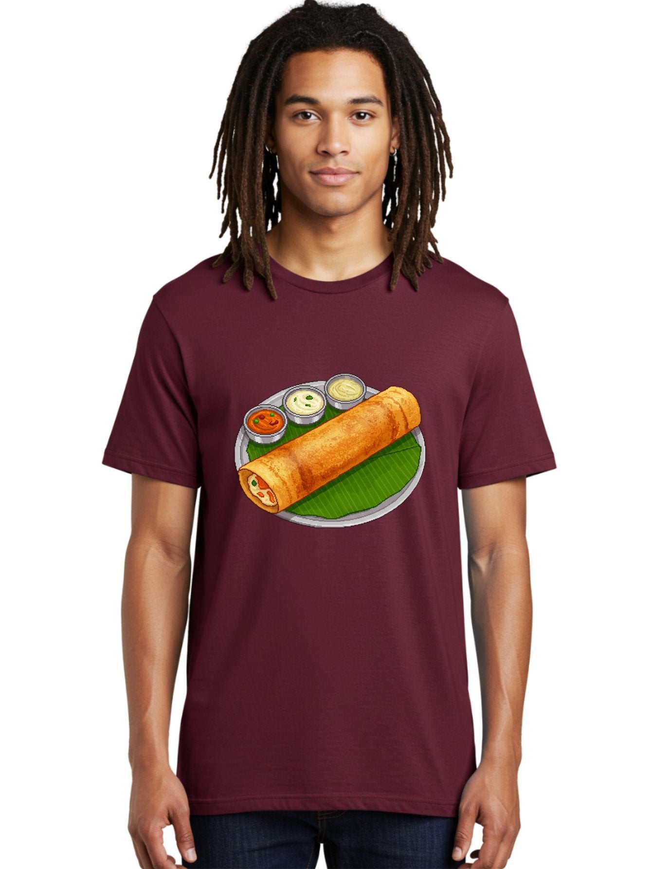 Dosa-With-Chutney-1 Men'S Graphic Tee, 100% Cotton, Comfortable Casual Summer Wear, Machine Washable, South Indian Cuisine, Traditional Breakfast, Dosa With Chutney, Indian Food, Savory Crepe, Fermented Rice, Delicious Dish, Baa543 30