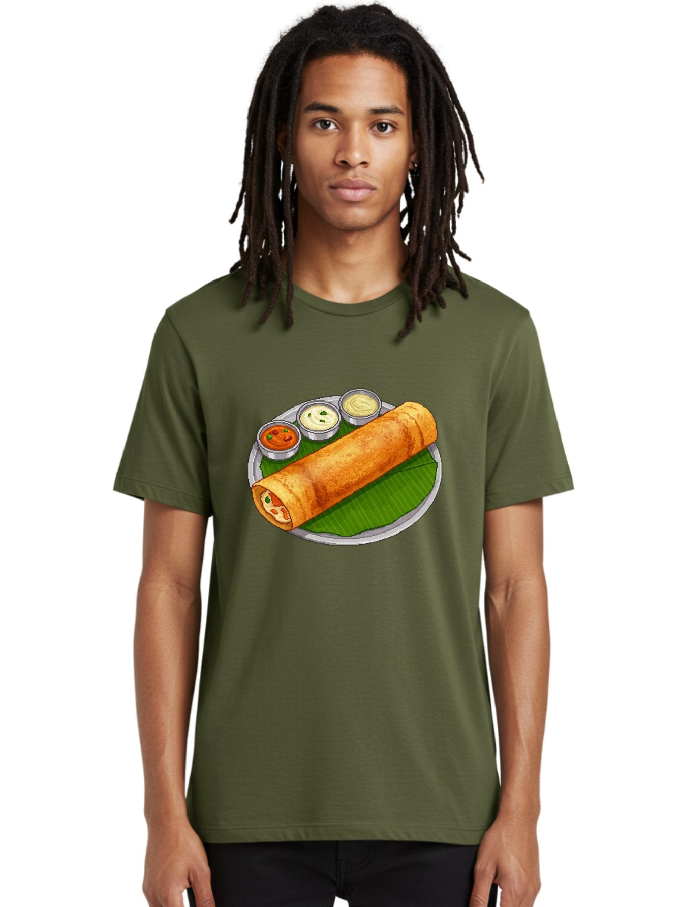 Dosa-With-Chutney-1 Men'S Graphic Tee, 100% Cotton, Comfortable Casual Summer Wear, Machine Washable, South Indian Cuisine, Traditional Breakfast, Dosa With Chutney, Indian Food, Savory Crepe, Fermented Rice, Delicious Dish, Baa543 26