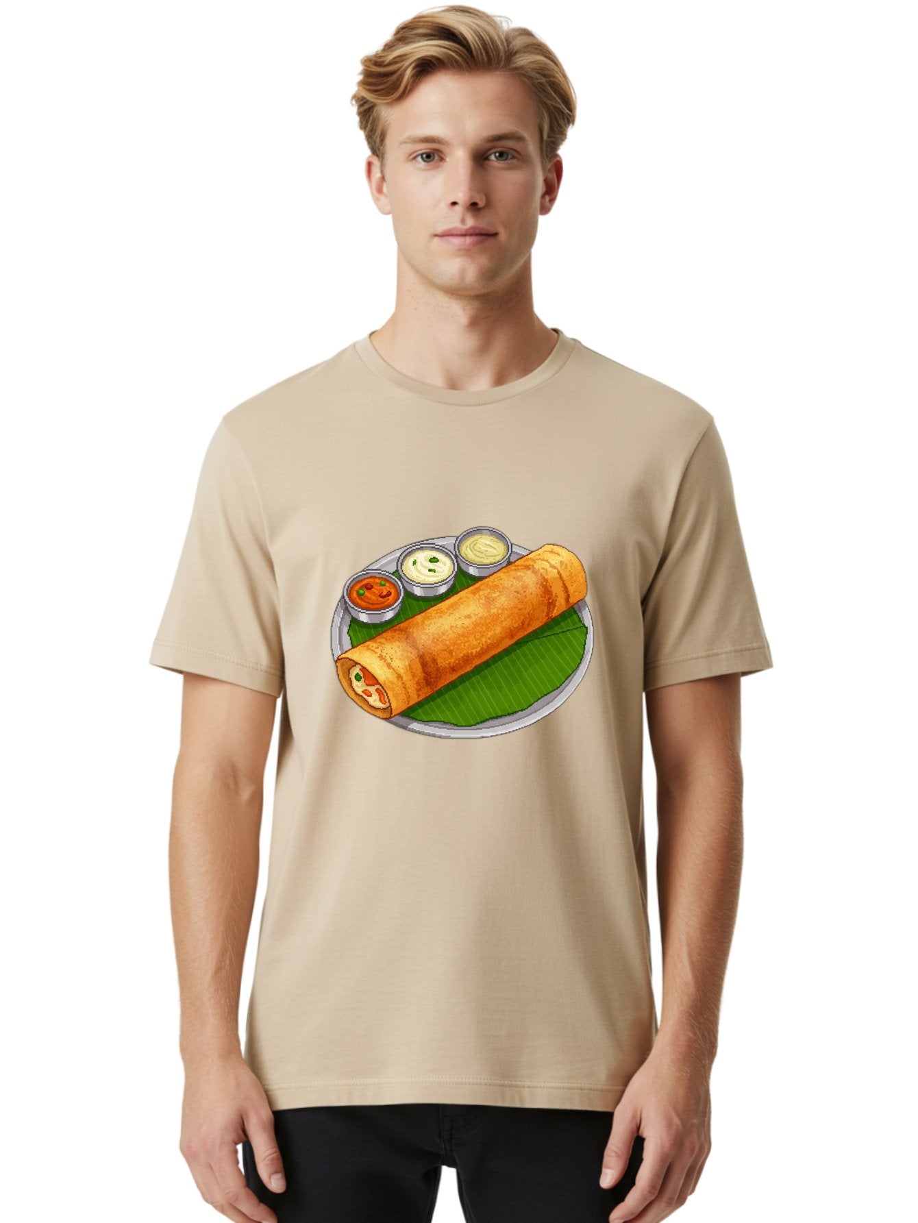 Dosa-With-Chutney-1 Men'S Graphic Tee, 100% Cotton, Comfortable Casual Summer Wear, Machine Washable, South Indian Cuisine, Traditional Breakfast, Dosa With Chutney, Indian Food, Savory Crepe, Fermented Rice, Delicious Dish, Baa543 23