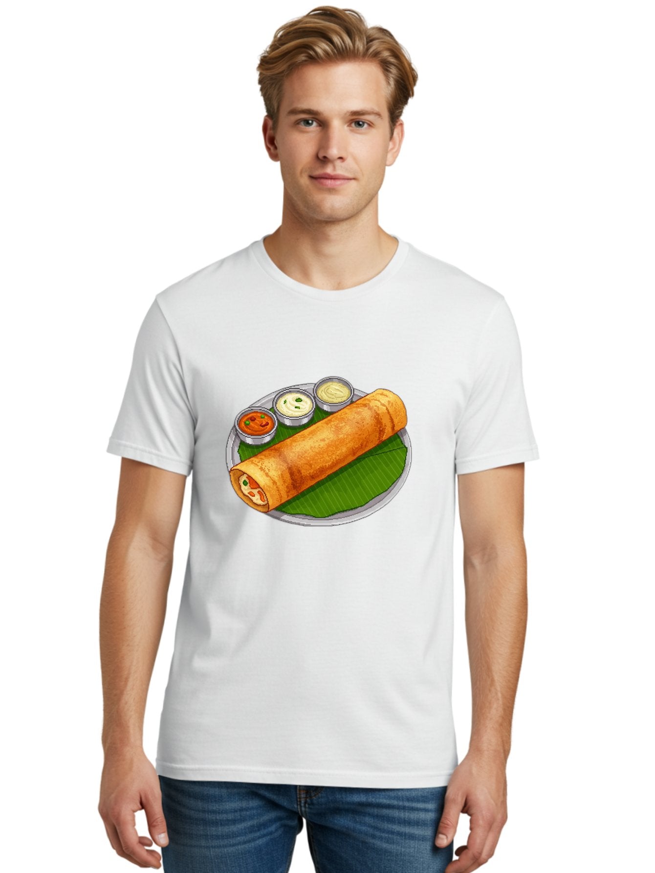 Dosa-With-Chutney-1 Men'S Graphic Tee, 100% Cotton, Comfortable Casual Summer Wear, Machine Washable, South Indian Cuisine, Traditional Breakfast, Dosa With Chutney, Indian Food, Savory Crepe, Fermented Rice, Delicious Dish, Baa543 19