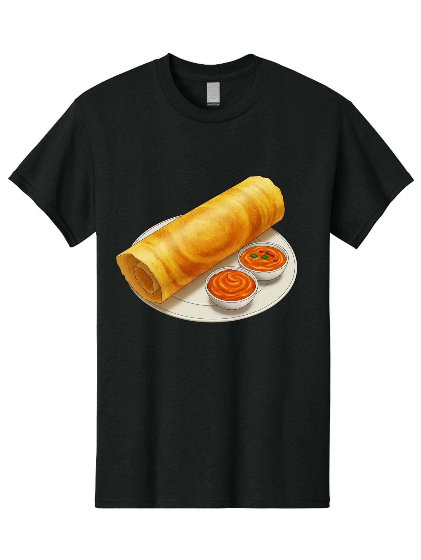 Dosa-With-Chutney Men'S Graphic Tee, 100% Cotton, Comfortable Casual Summer Wear, Machine Washable, Masala Dosa, South Indian Cuisine, Crepe, Spicy Chutney, Savory Dish, Indian Food, Traditional Breakfast, Delicious Meal, Food Illustration, Baa544 11
