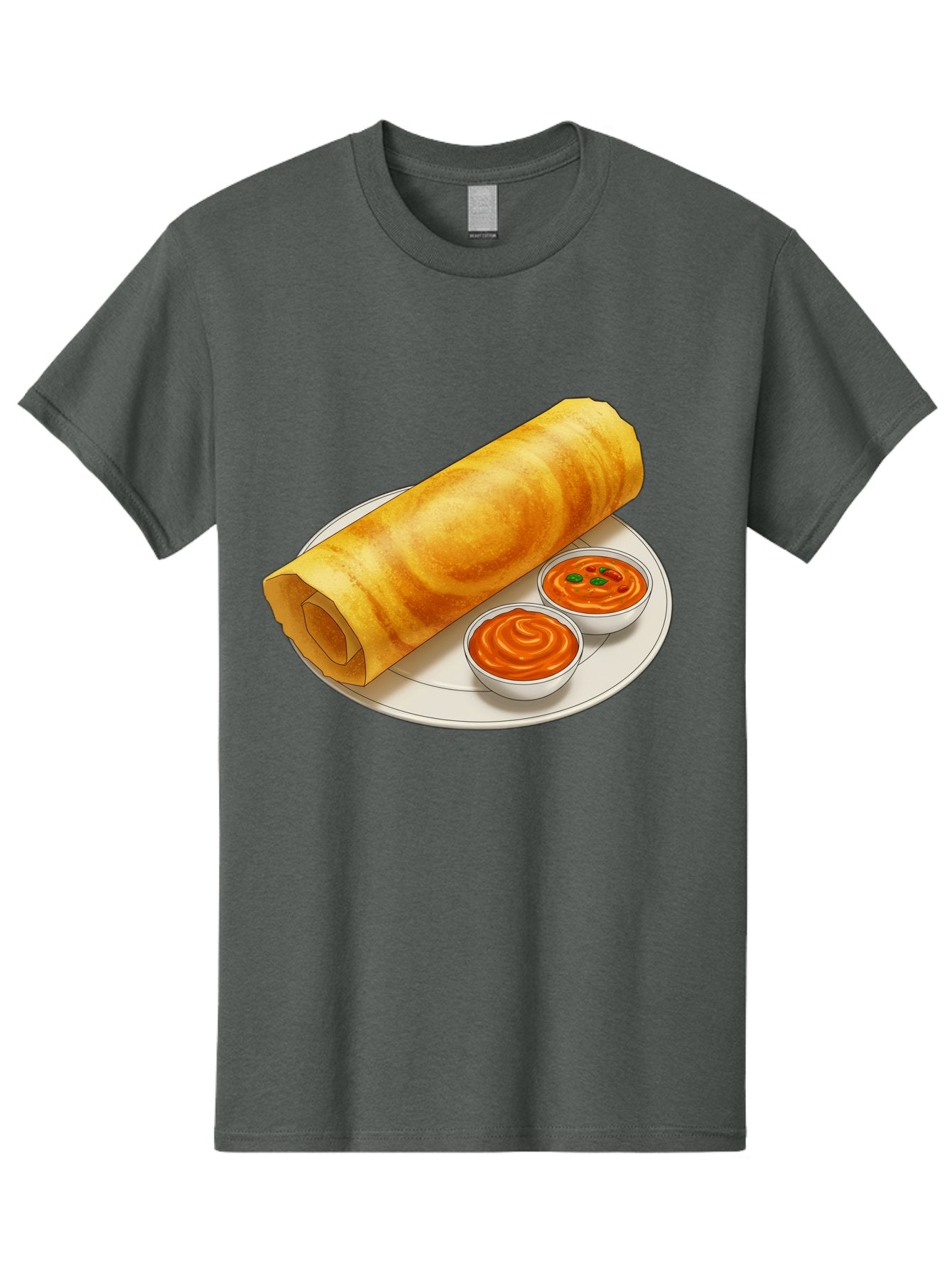 Dosa-With-Chutney Men'S Graphic Tee, 100% Cotton, Comfortable Casual Summer Wear, Machine Washable, Masala Dosa, South Indian Cuisine, Crepe, Spicy Chutney, Savory Dish, Indian Food, Traditional Breakfast, Delicious Meal, Food Illustration, Baa544