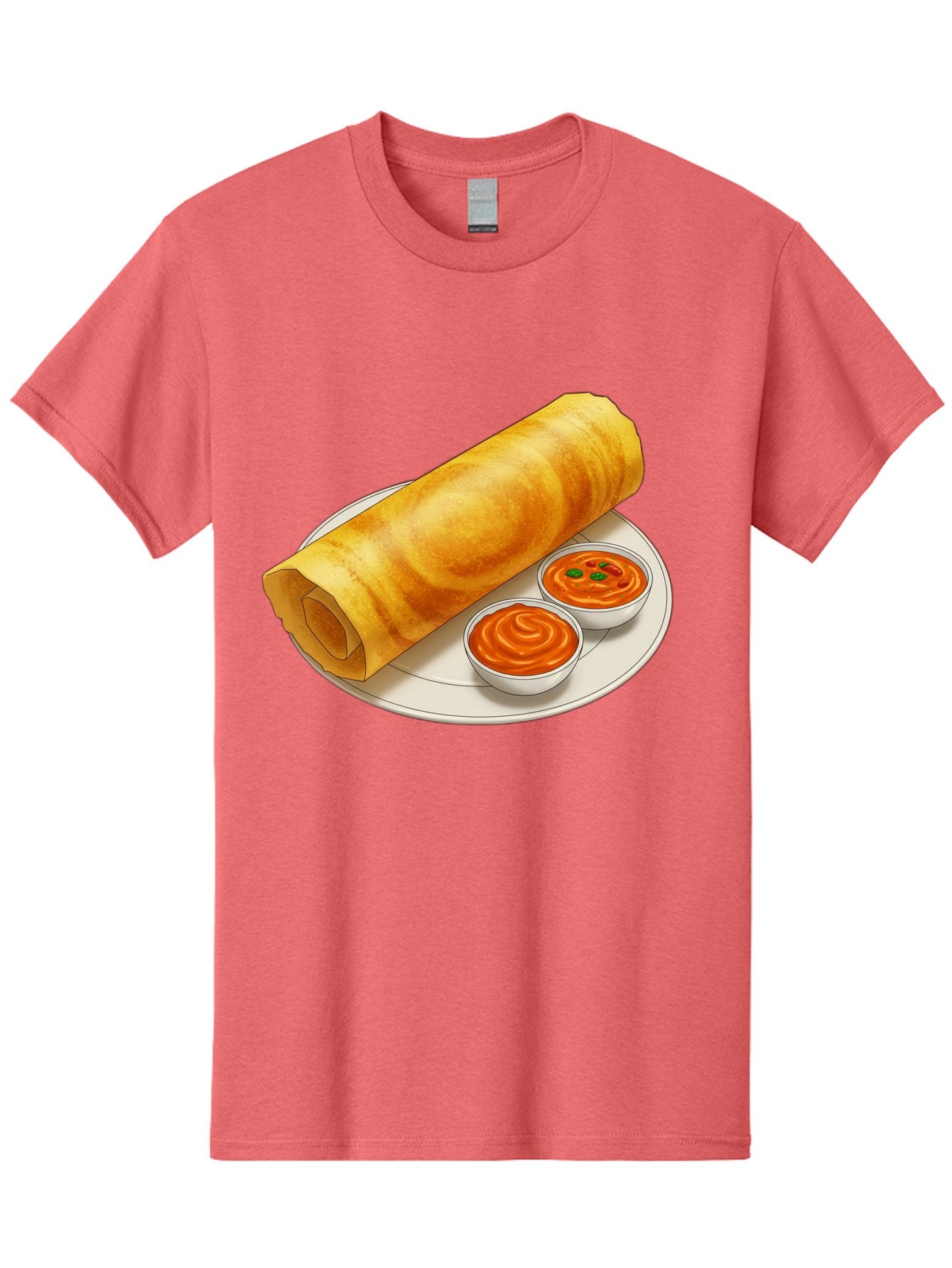 Dosa-With-Chutney Men'S Graphic Tee, 100% Cotton, Comfortable Casual Summer Wear, Machine Washable, Masala Dosa, South Indian Cuisine, Crepe, Spicy Chutney, Savory Dish, Indian Food, Traditional Breakfast, Delicious Meal, Food Illustration, Baa544