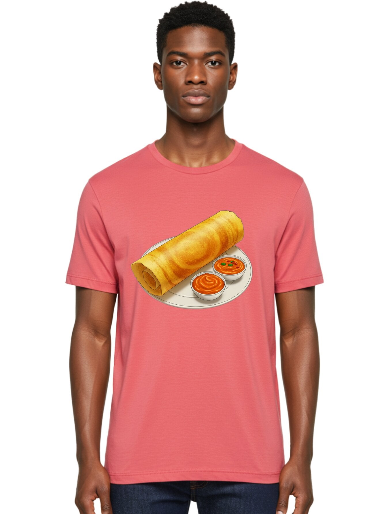 Dosa-With-Chutney Men'S Graphic Tee, 100% Cotton, Comfortable Casual Summer Wear, Machine Washable, Masala Dosa, South Indian Cuisine, Crepe, Spicy Chutney, Savory Dish, Indian Food, Traditional Breakfast, Delicious Meal, Food Illustration, Baa544 19