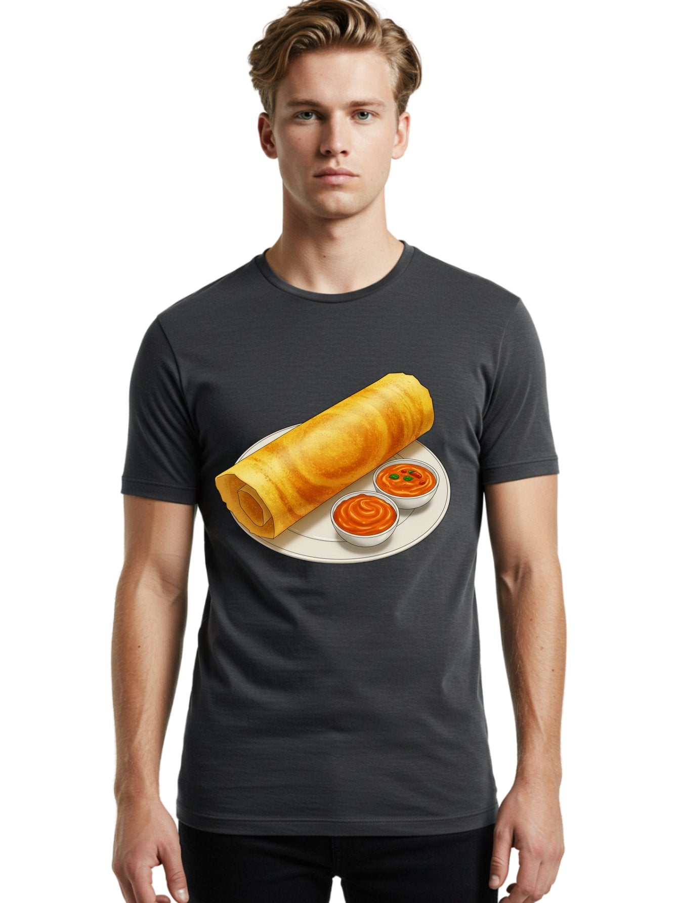 Dosa-With-Chutney Men'S Graphic Tee, 100% Cotton, Comfortable Casual Summer Wear, Machine Washable, Masala Dosa, South Indian Cuisine, Crepe, Spicy Chutney, Savory Dish, Indian Food, Traditional Breakfast, Delicious Meal, Food Illustration, Baa544 20