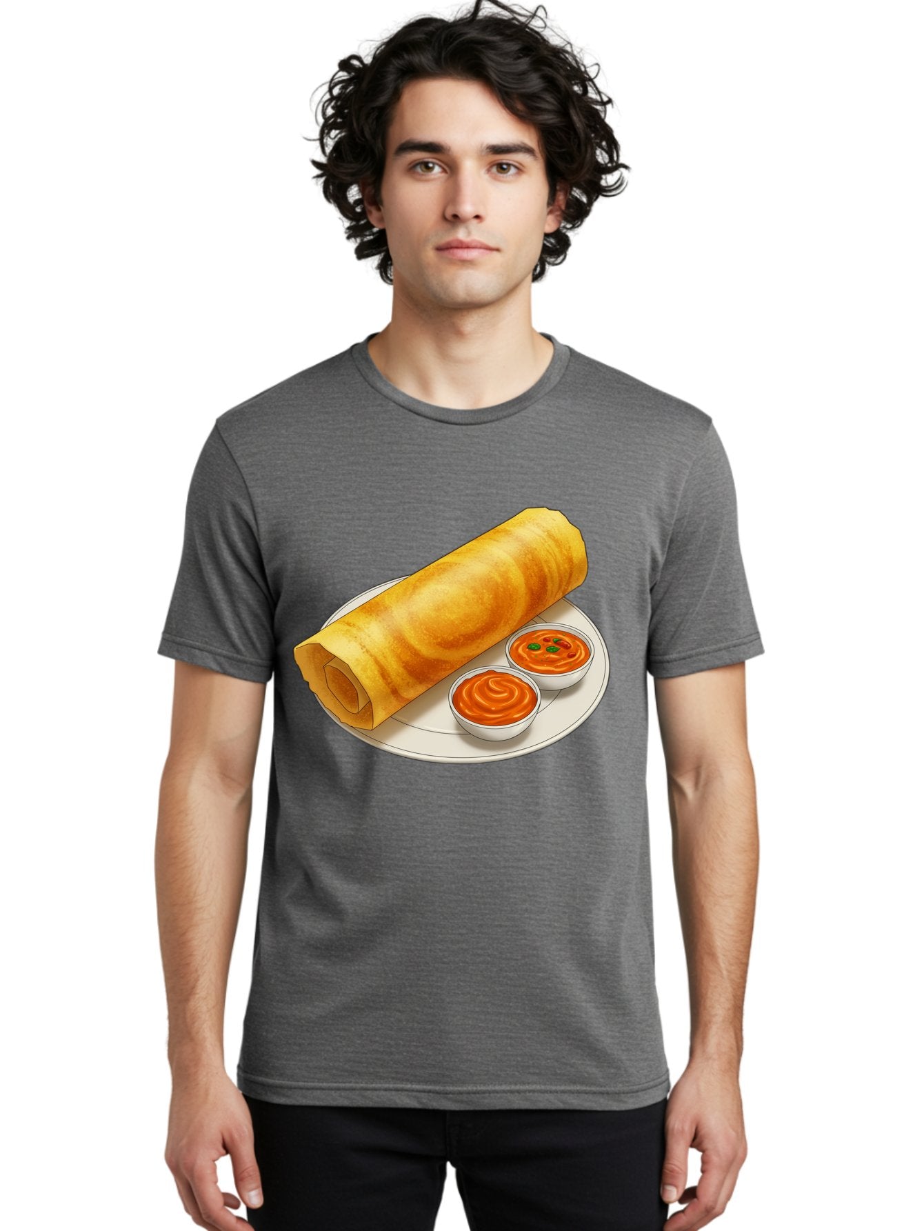 Dosa-With-Chutney Men'S Graphic Tee, 100% Cotton, Comfortable Casual Summer Wear, Machine Washable, Masala Dosa, South Indian Cuisine, Crepe, Spicy Chutney, Savory Dish, Indian Food, Traditional Breakfast, Delicious Meal, Food Illustration, Baa544 29