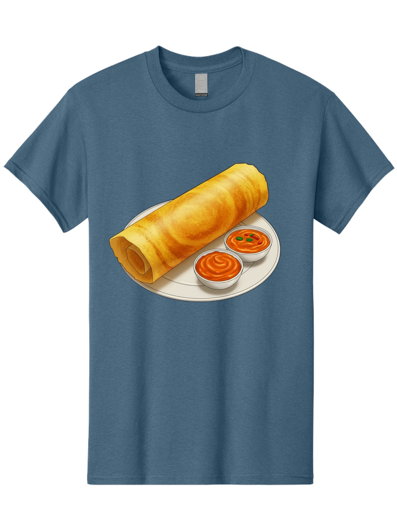 Dosa-With-Chutney Men'S Graphic Tee, 100% Cotton, Comfortable Casual Summer Wear, Machine Washable, Masala Dosa, South Indian Cuisine, Crepe, Spicy Chutney, Savory Dish, Indian Food, Traditional Breakfast, Delicious Meal, Food Illustration, Baa544 3