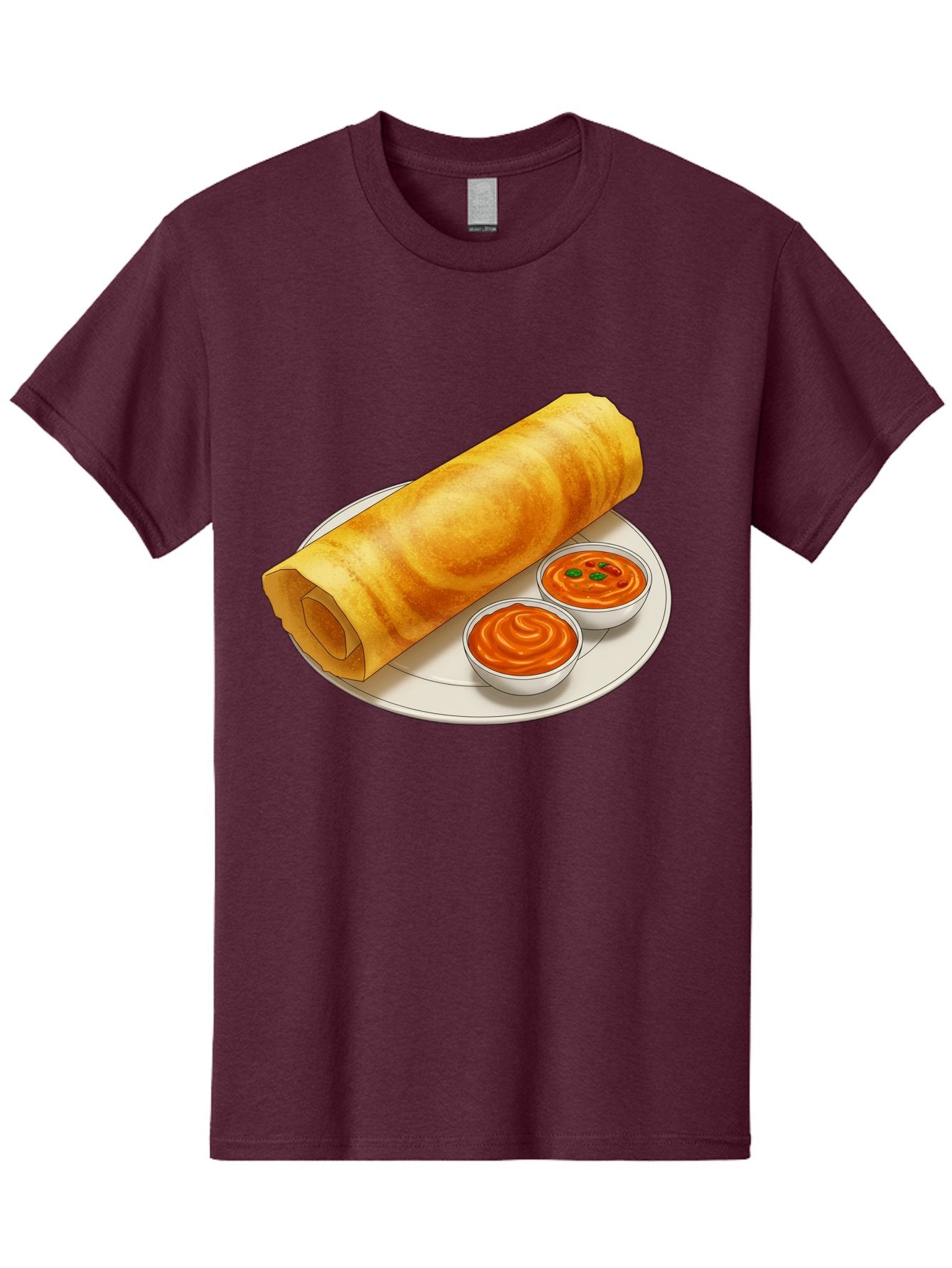 Dosa-With-Chutney Men'S Graphic Tee, 100% Cotton, Comfortable Casual Summer Wear, Machine Washable, Masala Dosa, South Indian Cuisine, Crepe, Spicy Chutney, Savory Dish, Indian Food, Traditional Breakfast, Delicious Meal, Food Illustration, Baa544 7
