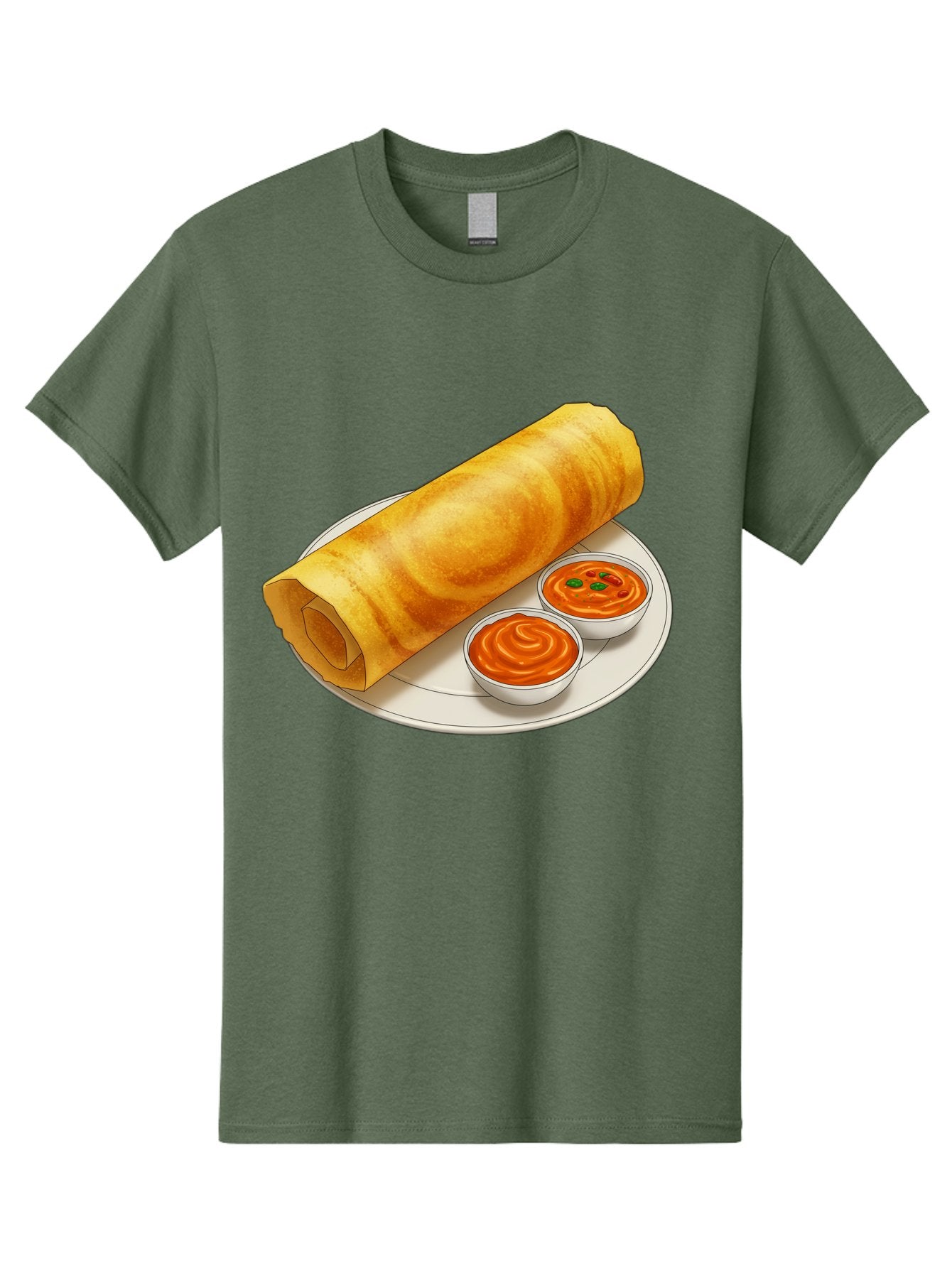Dosa-With-Chutney Men'S Graphic Tee, 100% Cotton, Comfortable Casual Summer Wear, Machine Washable, Masala Dosa, South Indian Cuisine, Crepe, Spicy Chutney, Savory Dish, Indian Food, Traditional Breakfast, Delicious Meal, Food Illustration, Baa544 6