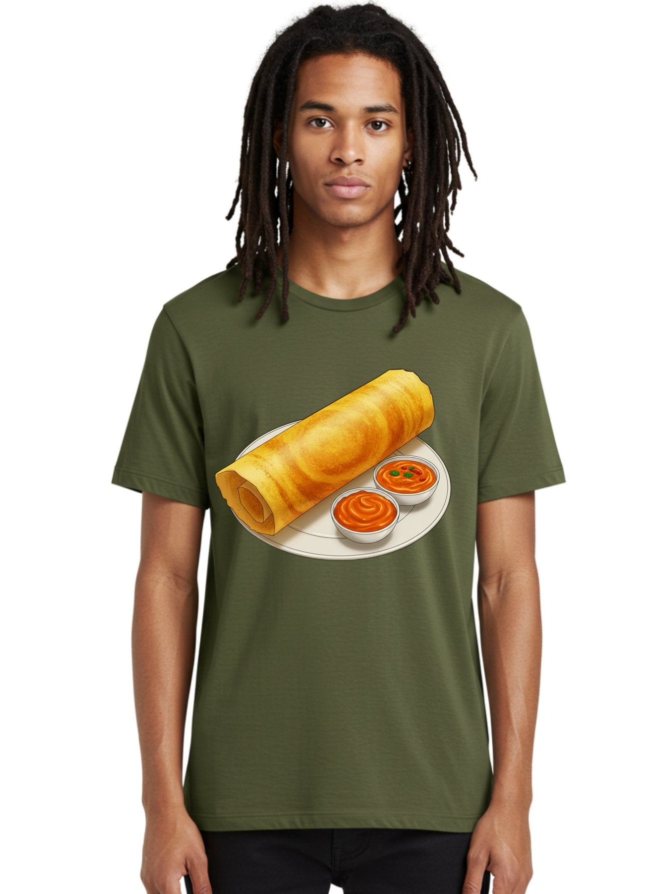 Dosa-With-Chutney Men'S Graphic Tee, 100% Cotton, Comfortable Casual Summer Wear, Machine Washable, Masala Dosa, South Indian Cuisine, Crepe, Spicy Chutney, Savory Dish, Indian Food, Traditional Breakfast, Delicious Meal, Food Illustration, Baa544 24