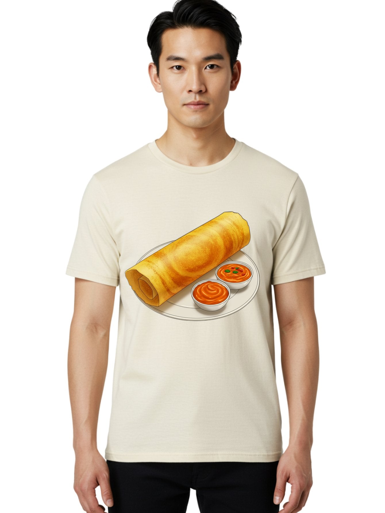 Dosa-With-Chutney Men'S Graphic Tee, 100% Cotton, Comfortable Casual Summer Wear, Machine Washable, Masala Dosa, South Indian Cuisine, Crepe, Spicy Chutney, Savory Dish, Indian Food, Traditional Breakfast, Delicious Meal, Food Illustration, Baa544 25