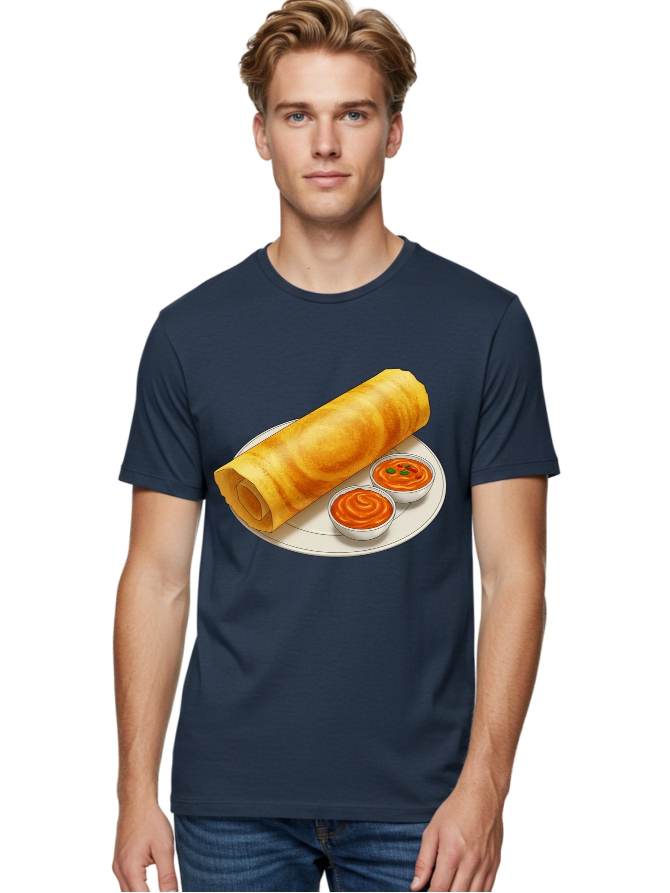 Dosa-With-Chutney Men'S Graphic Tee, 100% Cotton, Comfortable Casual Summer Wear, Machine Washable, Masala Dosa, South Indian Cuisine, Crepe, Spicy Chutney, Savory Dish, Indian Food, Traditional Breakfast, Delicious Meal, Food Illustration, Baa544 28