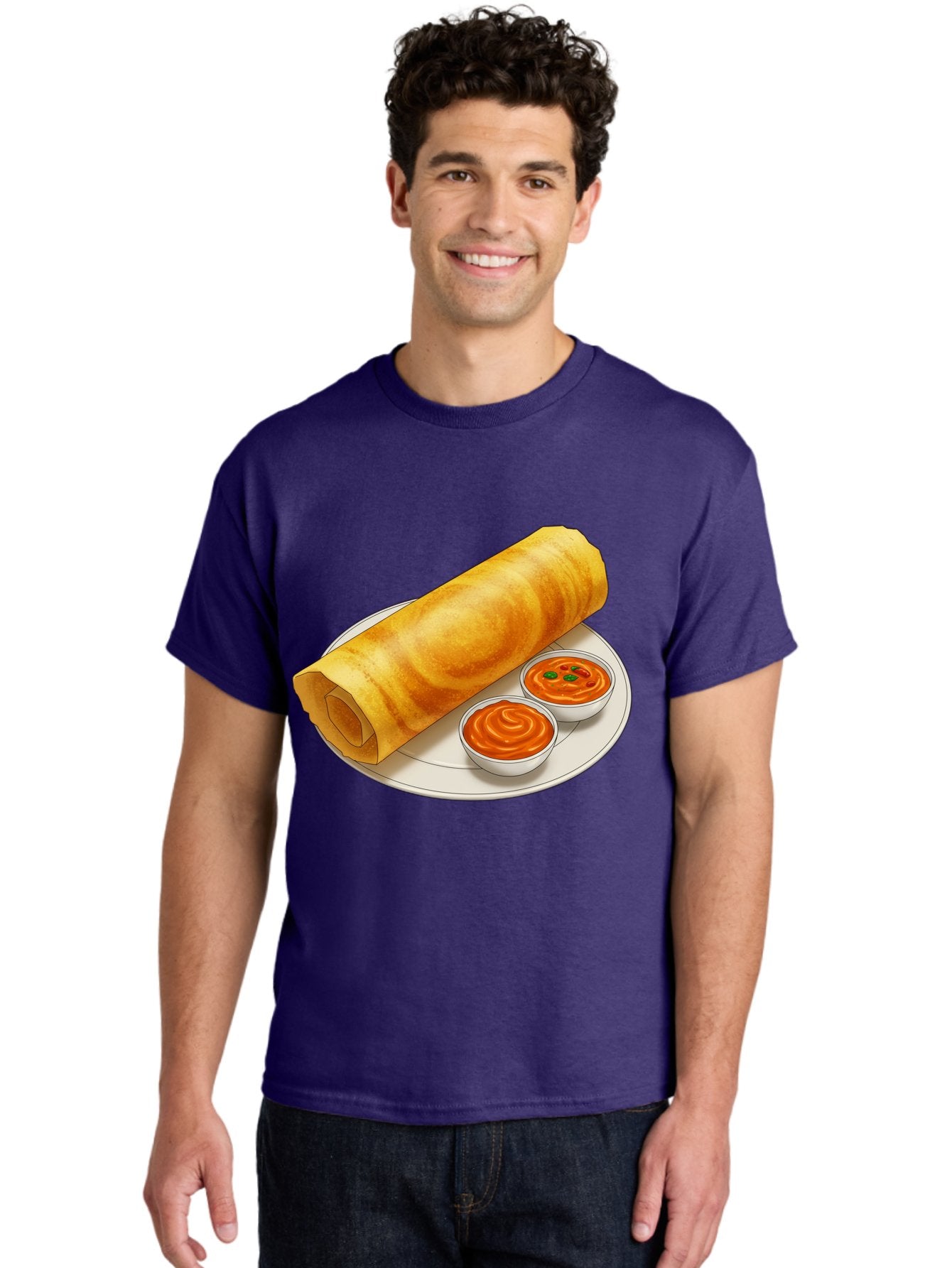 Dosa-With-Chutney Men'S Graphic Tee, 100% Cotton, Comfortable Casual Summer Wear, Machine Washable, Masala Dosa, South Indian Cuisine, Crepe, Spicy Chutney, Savory Dish, Indian Food, Traditional Breakfast, Delicious Meal, Food Illustration, Baa544 26