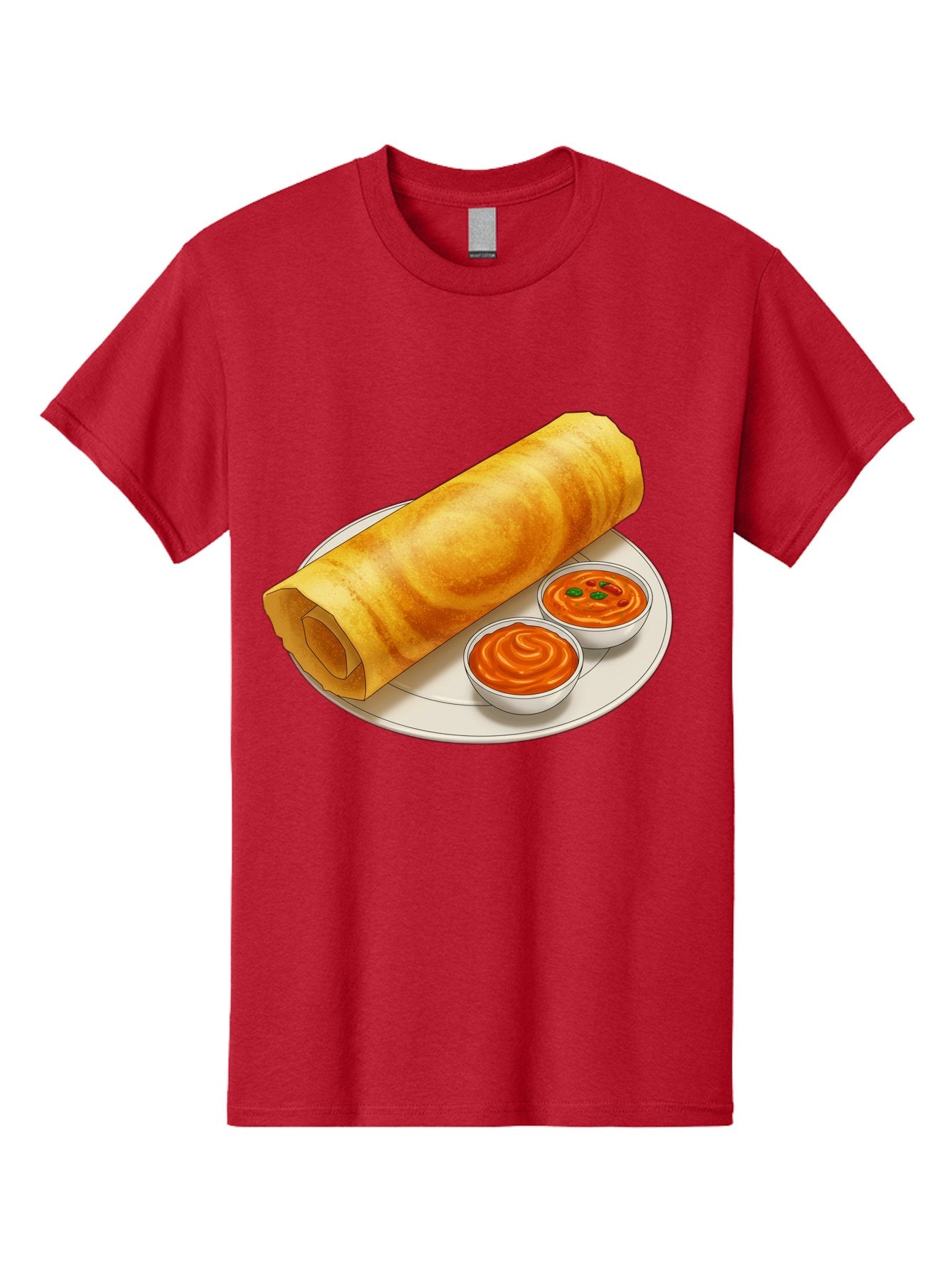Dosa-With-Chutney Men'S Graphic Tee, 100% Cotton, Comfortable Casual Summer Wear, Machine Washable, Masala Dosa, South Indian Cuisine, Crepe, Spicy Chutney, Savory Dish, Indian Food, Traditional Breakfast, Delicious Meal, Food Illustration, Baa544 5