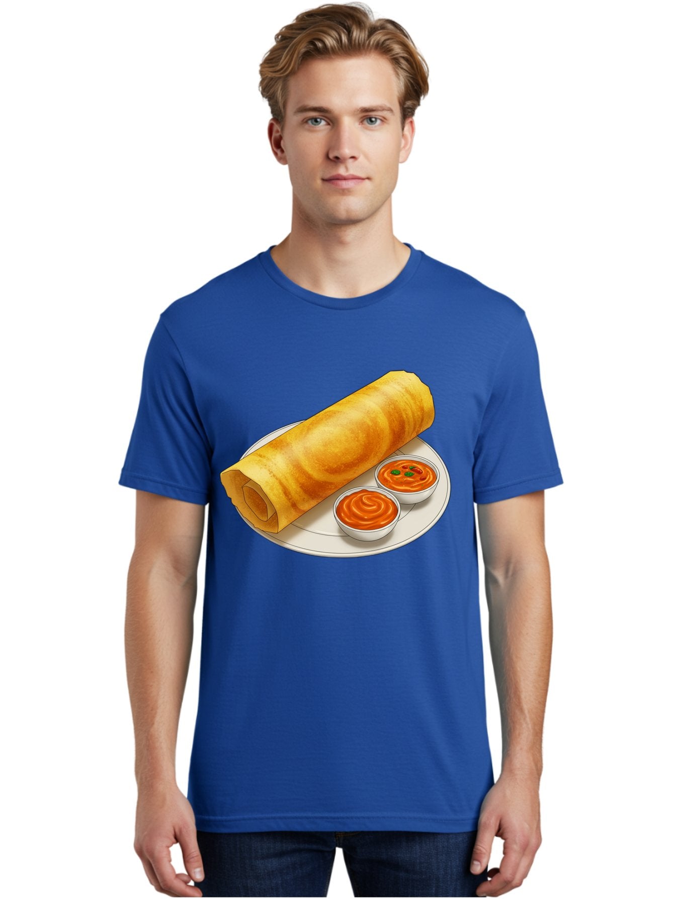 Dosa-With-Chutney Men'S Graphic Tee, 100% Cotton, Comfortable Casual Summer Wear, Machine Washable, Masala Dosa, South Indian Cuisine, Crepe, Spicy Chutney, Savory Dish, Indian Food, Traditional Breakfast, Delicious Meal, Food Illustration, Baa544 30