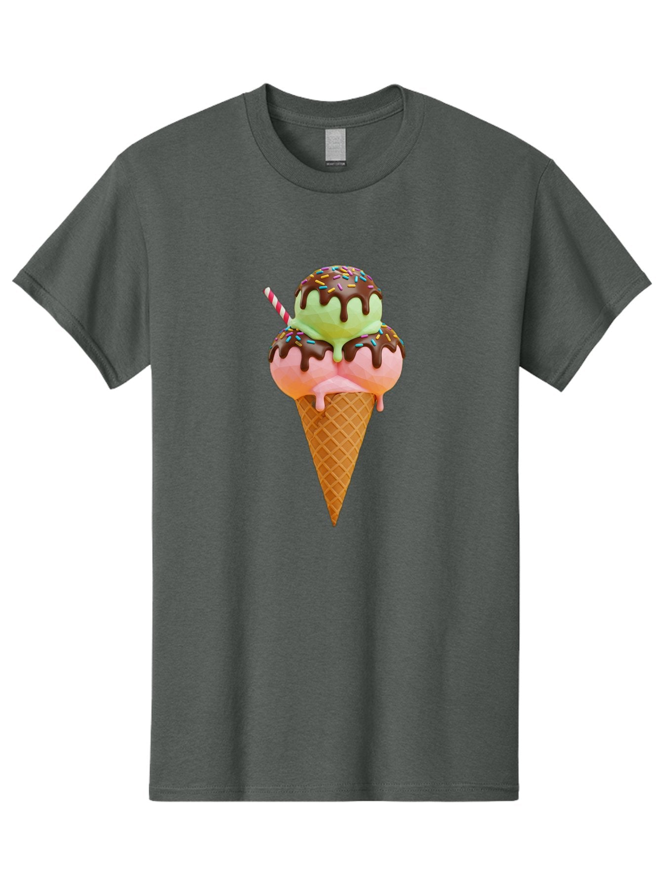 Double-Scoop-Ice-Cream Men'S Graphic Tee, 100% Cotton, Comfortable Casual Summer Wear, Machine Washable, Double Scoop Ice Cream, Waffle Cone, Chocolate Sauce, Sprinkles, Cold Treat, Sweet Dessert, Strawberry Ice Cream, Pistachio Ice Cream, Baa548 3