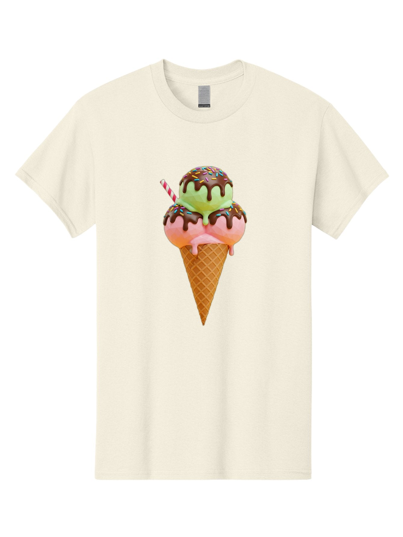 Double-Scoop-Ice-Cream Men'S Graphic Tee, 100% Cotton, Comfortable Casual Summer Wear, Machine Washable, Double Scoop Ice Cream, Waffle Cone, Chocolate Sauce, Sprinkles, Cold Treat, Sweet Dessert, Strawberry Ice Cream, Pistachio Ice Cream, Baa548 4