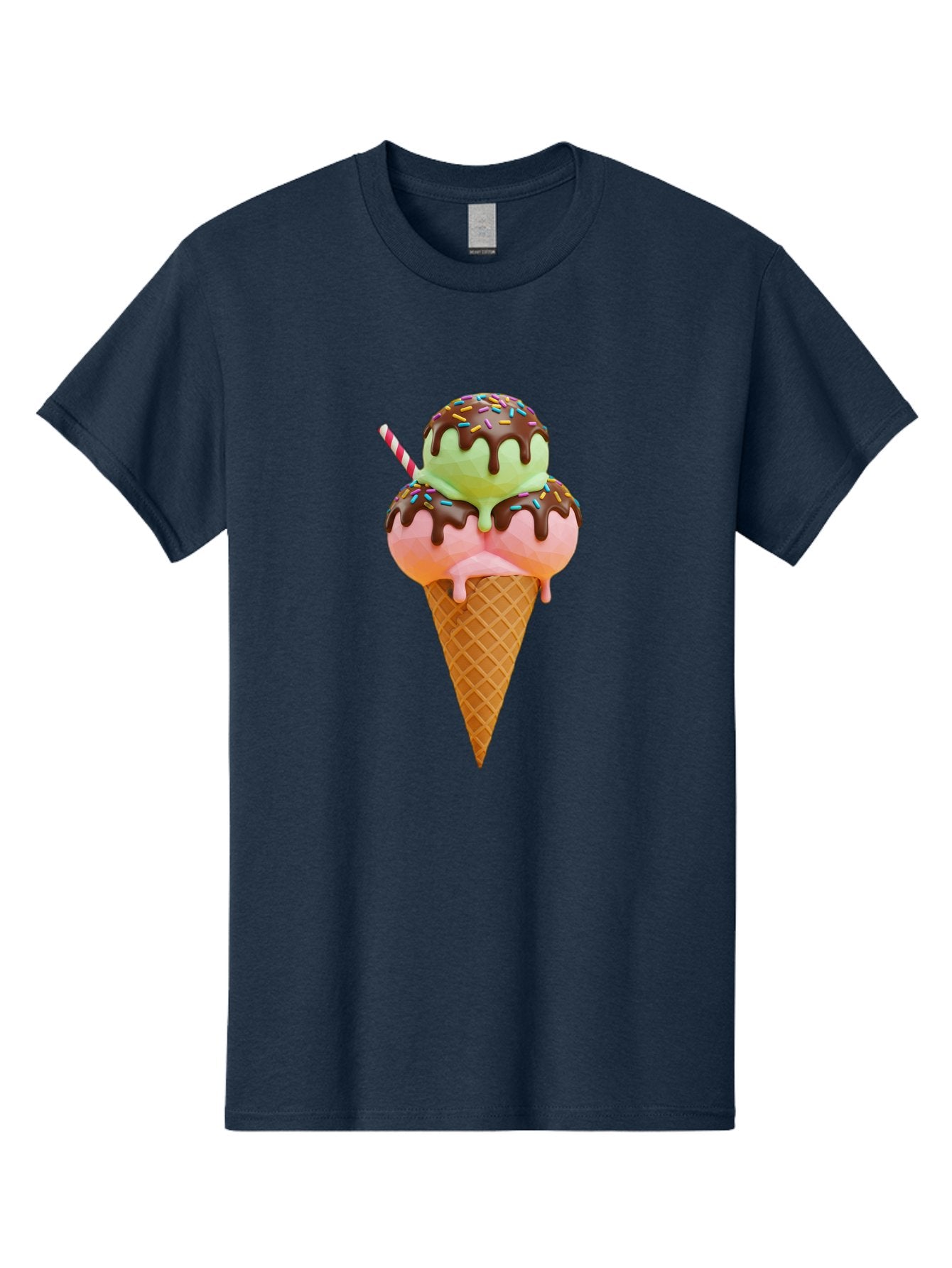 Double-Scoop-Ice-Cream Men'S Graphic Tee, 100% Cotton, Comfortable Casual Summer Wear, Machine Washable, Double Scoop Ice Cream, Waffle Cone, Chocolate Sauce, Sprinkles, Cold Treat, Sweet Dessert, Strawberry Ice Cream, Pistachio Ice Cream, Baa548 13