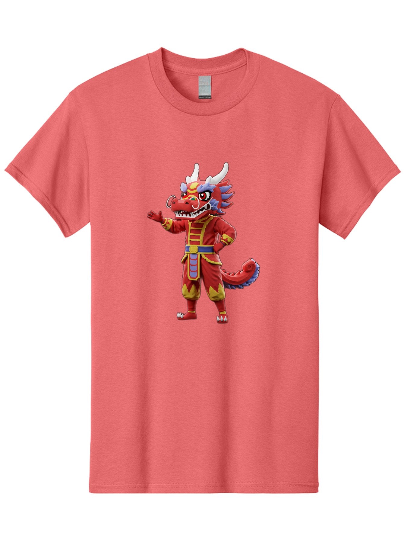 Dragon-Costume Men'S Graphic Tee, 100% Cotton, Comfortable Casual Summer Wear, Machine Washable, Cartoon Red Dragon, Dragon Costume, Chinese New Year, Red And Gold, Mythical Creature, Animated Character, Fantasy, Dragon Head, Costume Design, Baa549 4