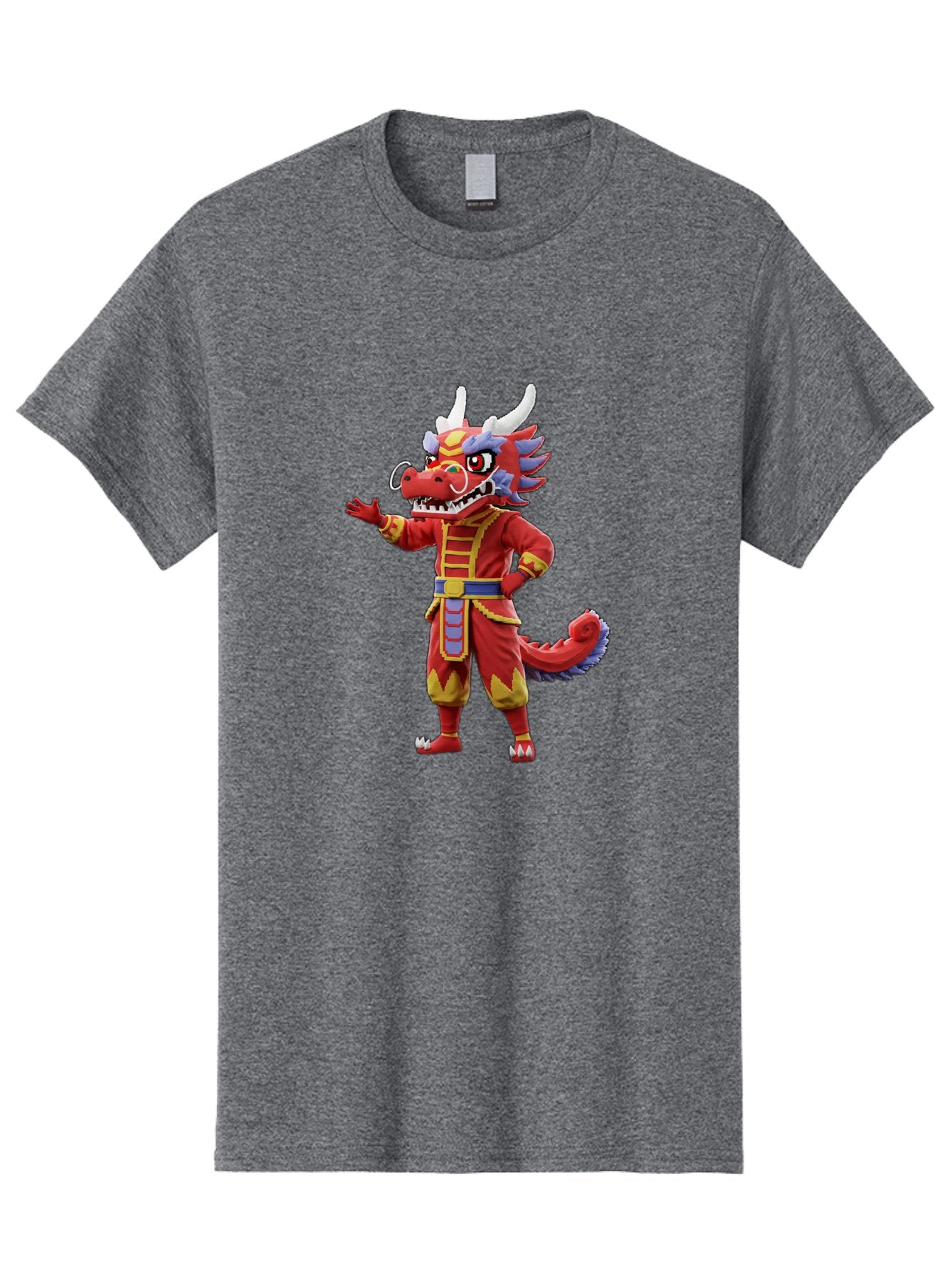 Dragon-Costume Men'S Graphic Tee, 100% Cotton, Comfortable Casual Summer Wear, Machine Washable, Cartoon Red Dragon, Dragon Costume, Chinese New Year, Red And Gold, Mythical Creature, Animated Character, Fantasy, Dragon Head, Costume Design, Baa549 3