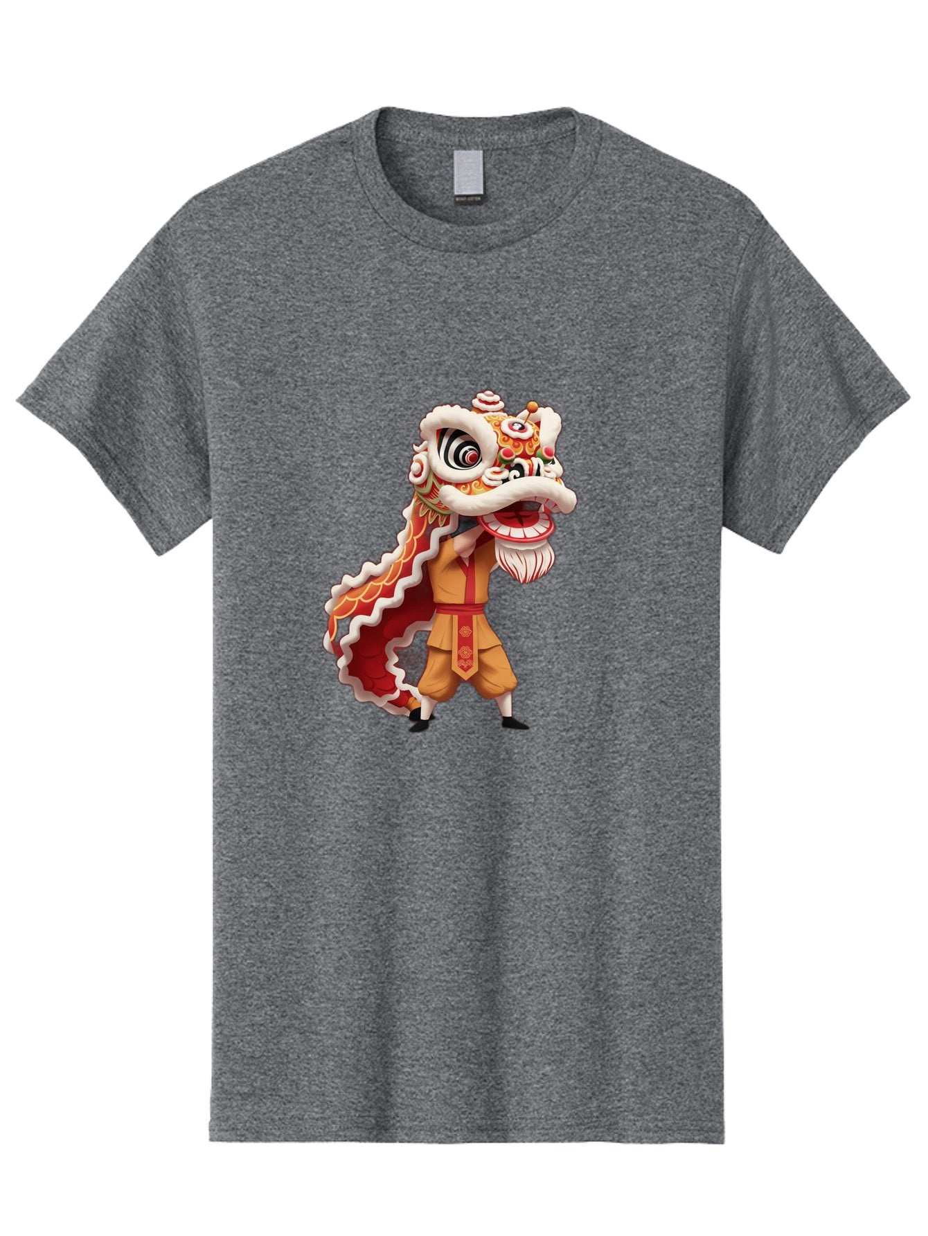 Dragon-Dance-1 Men'S Graphic Tee, 100% Cotton, Comfortable Casual Summer Wear, Machine Washable, Lion Dance Performance, Traditional Chinese Culture, Festive Atmosphere, Vibrant Colors, Energetic Dancer, Cultural Heritage, Baa550 8