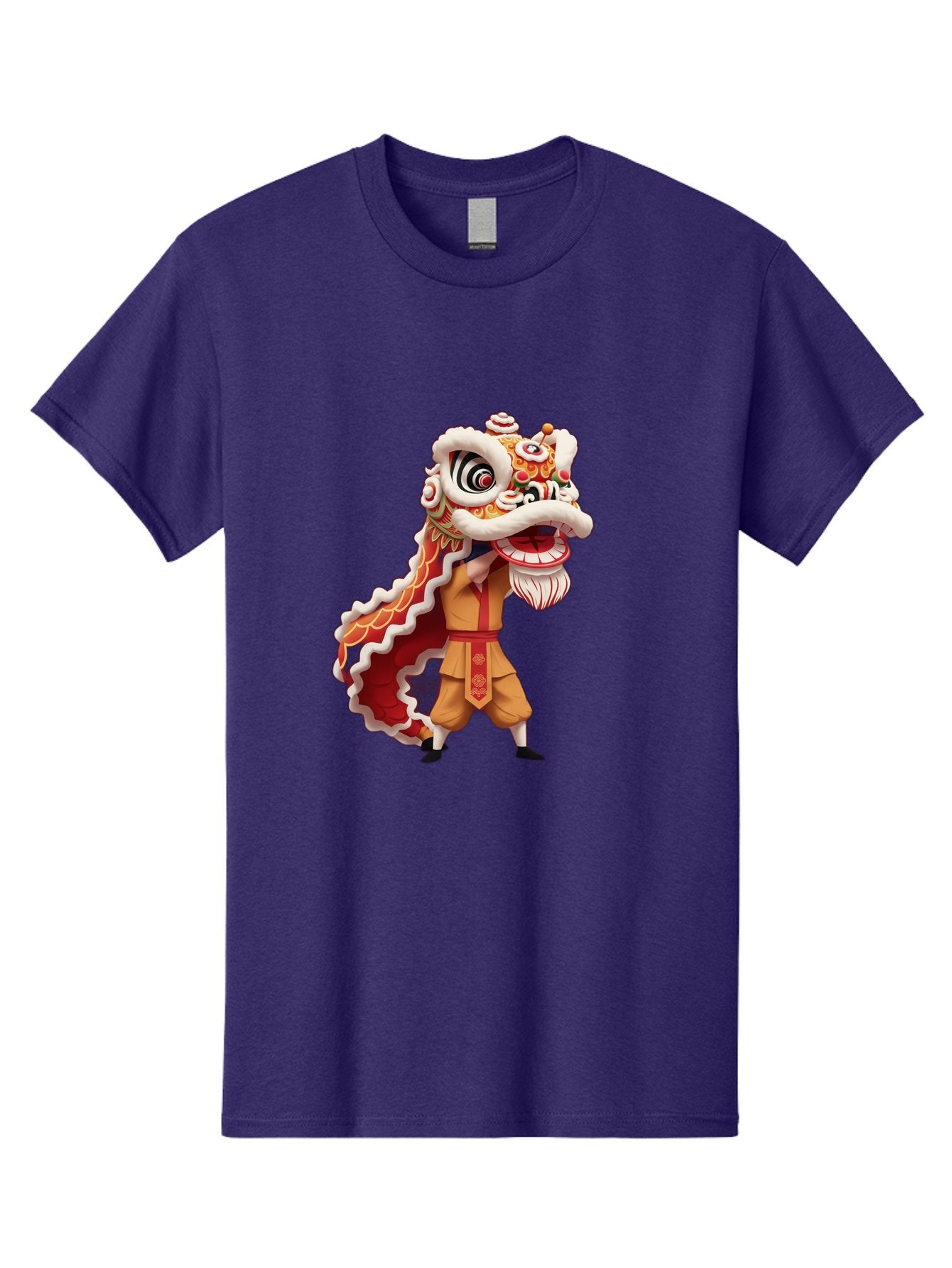 Dragon-Dance-1 Men'S Graphic Tee, 100% Cotton, Comfortable Casual Summer Wear, Machine Washable, Lion Dance Performance, Traditional Chinese Culture, Festive Atmosphere, Vibrant Colors, Energetic Dancer, Cultural Heritage, Baa550