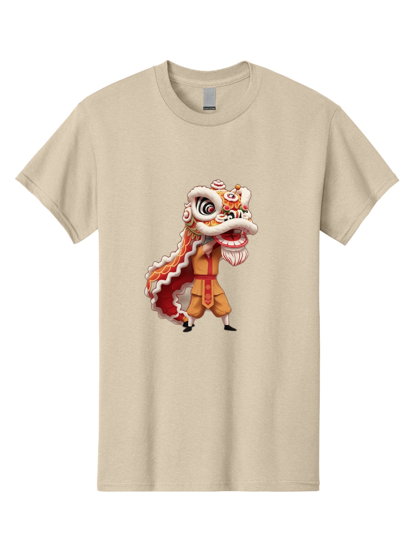 Dragon-Dance-1 Men'S Graphic Tee, 100% Cotton, Comfortable Casual Summer Wear, Machine Washable, Lion Dance Performance, Traditional Chinese Culture, Festive Atmosphere, Vibrant Colors, Energetic Dancer, Cultural Heritage, Baa550 15