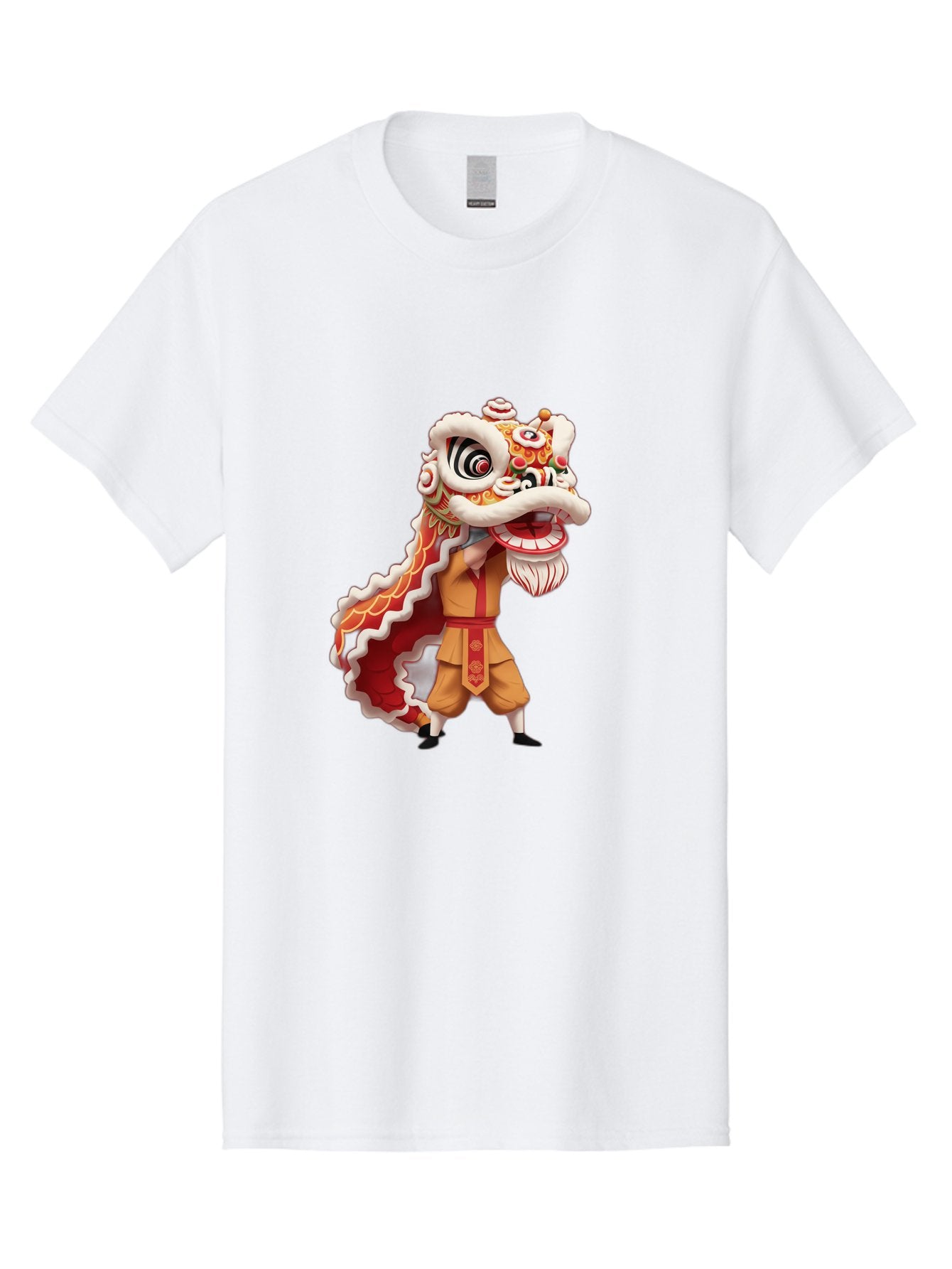 Dragon-Dance-1 Men'S Graphic Tee, 100% Cotton, Comfortable Casual Summer Wear, Machine Washable, Lion Dance Performance, Traditional Chinese Culture, Festive Atmosphere, Vibrant Colors, Energetic Dancer, Cultural Heritage, Baa550 13