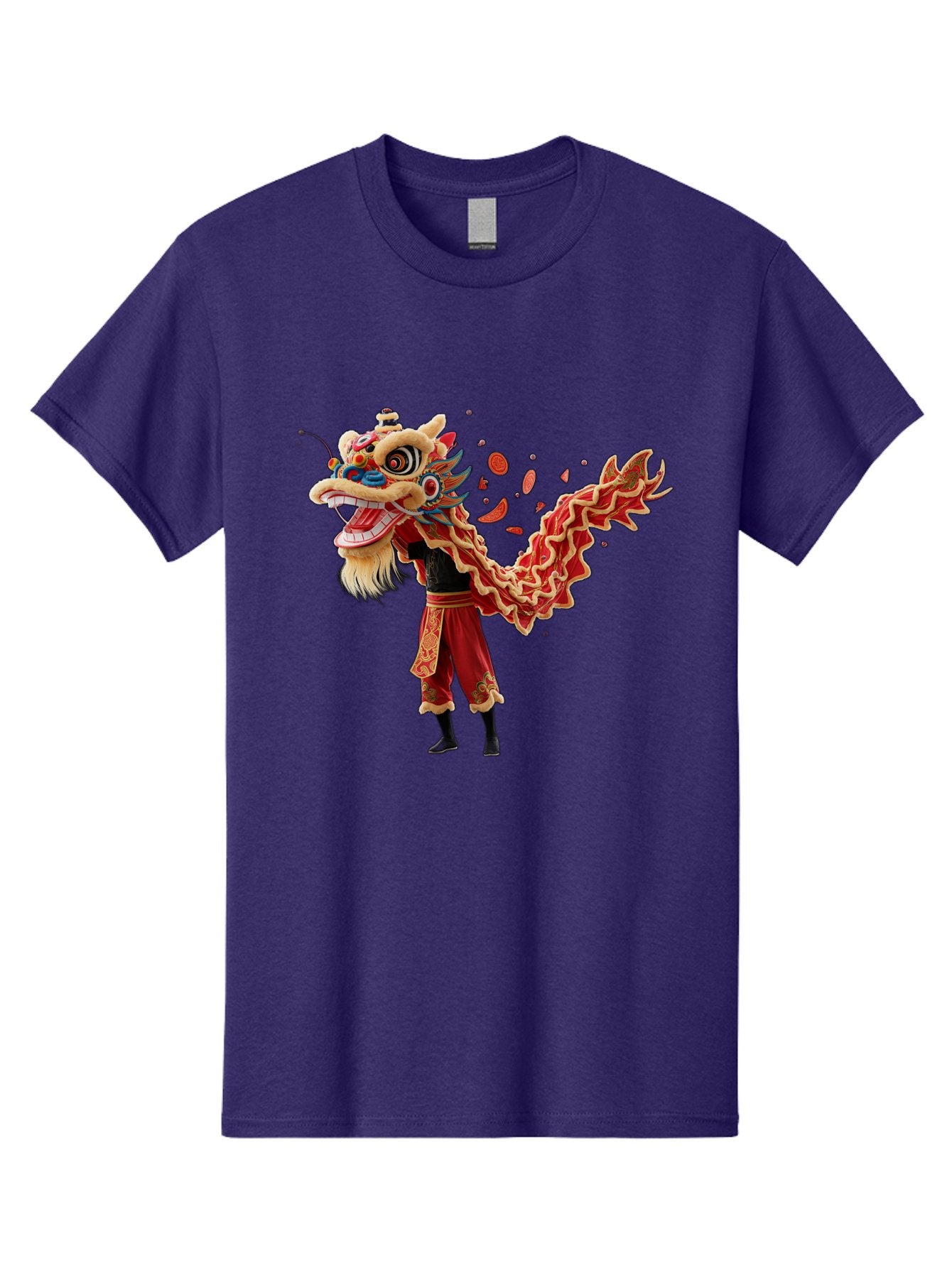 Dragon-Dance-Costume-1 Men'S Graphic Tee, 100% Cotton, Comfortable Casual Summer Wear, Machine Washable, Lion Dance Performance, Traditional Chinese Dance, Cultural Heritage, Vibrant Red Costume, Gold Accents, Festive Atmosphere, Baa552 7