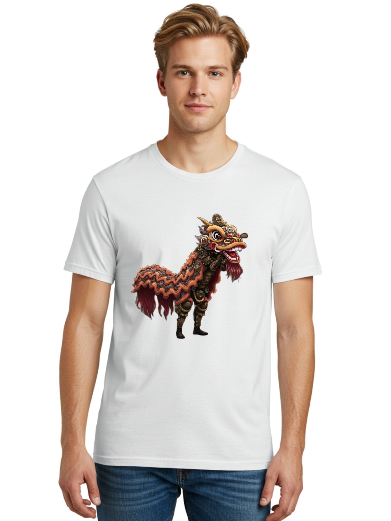 Dragon-Dance-Costume-2 Men'S Graphic Tee, 100% Cotton, Comfortable Casual Summer Wear, Machine Washable, Chinese Dragon Dance, Lion Dance Costume, Traditional Chinese Culture, Vibrant Colors, Festive Atmosphere, Mythical Creatures, Baa553 23