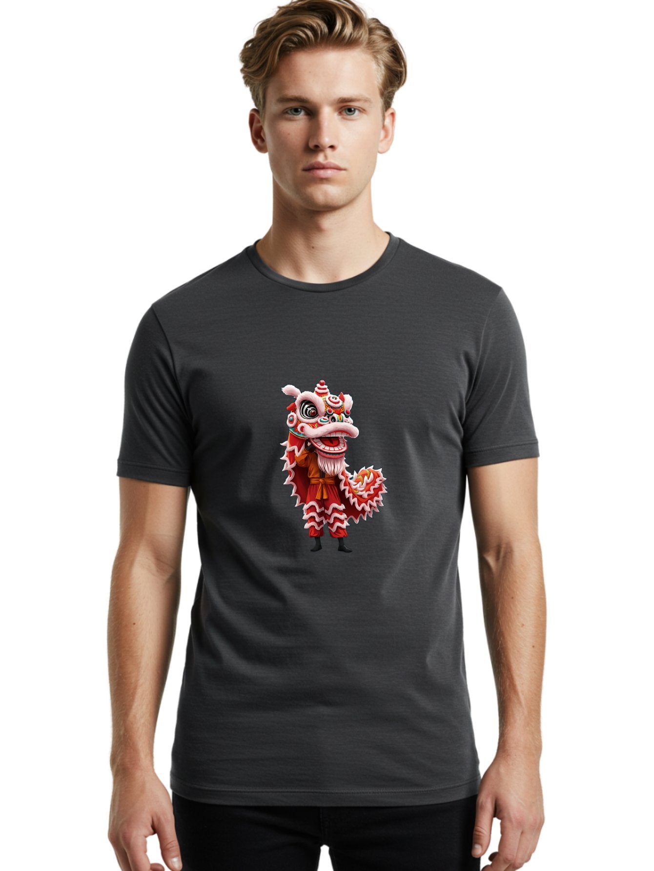 Dragon-Dance-Costume-3 Men'S Graphic Tee, 100% Cotton, Comfortable Casual Summer Wear, Machine Washable, Lion Dance Performance, Traditional Chinese Culture, Festive Atmosphere, Vibrant Colors, Cultural Heritage, Artistic Expression, Baa554 23