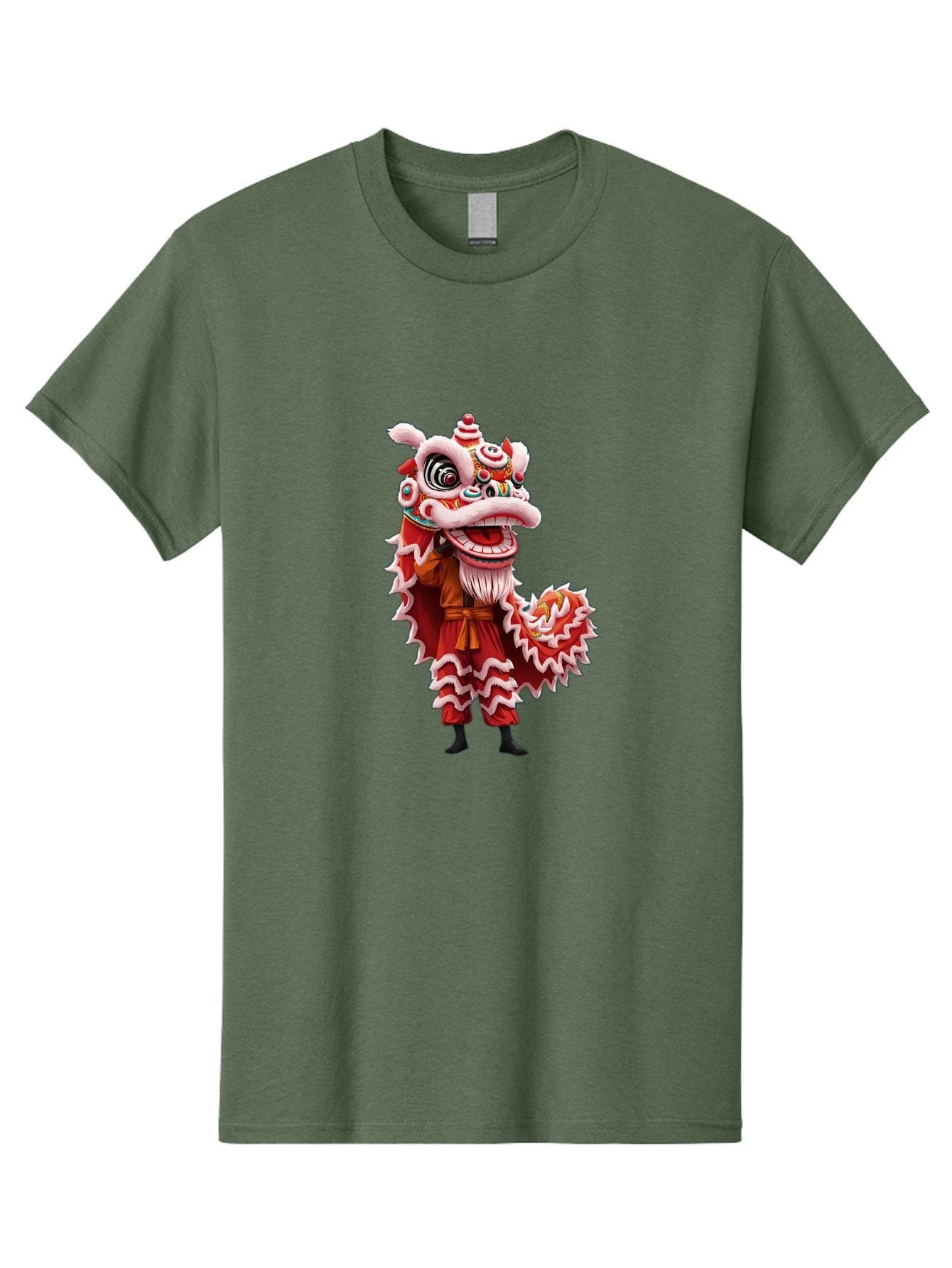 Dragon-Dance-Costume-3 Men'S Graphic Tee, 100% Cotton, Comfortable Casual Summer Wear, Machine Washable, Lion Dance Performance, Traditional Chinese Culture, Festive Atmosphere, Vibrant Colors, Cultural Heritage, Artistic Expression, Baa554