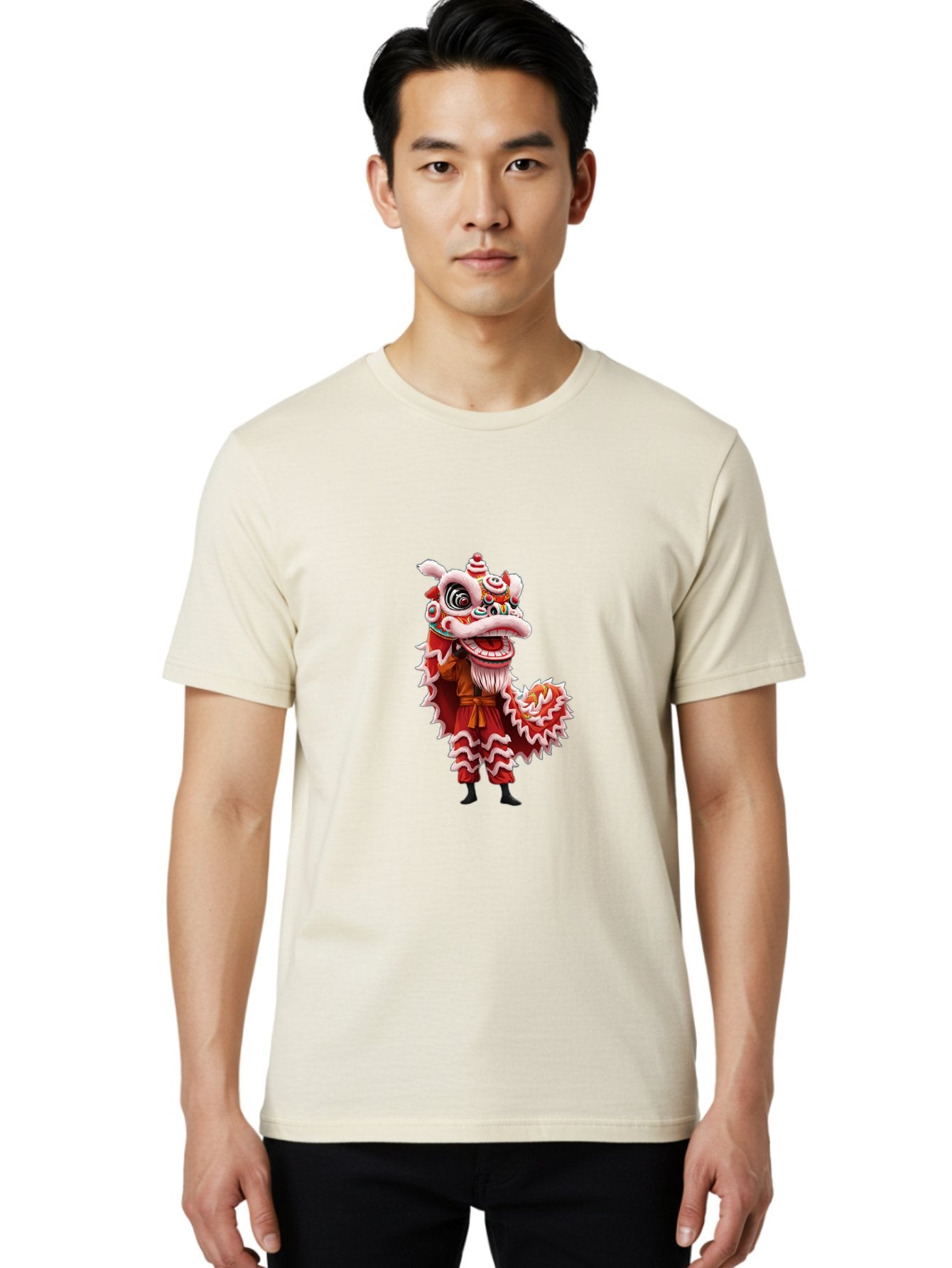 Dragon-Dance-Costume-3 Men'S Graphic Tee, 100% Cotton, Comfortable Casual Summer Wear, Machine Washable, Lion Dance Performance, Traditional Chinese Culture, Festive Atmosphere, Vibrant Colors, Cultural Heritage, Artistic Expression, Baa554 30