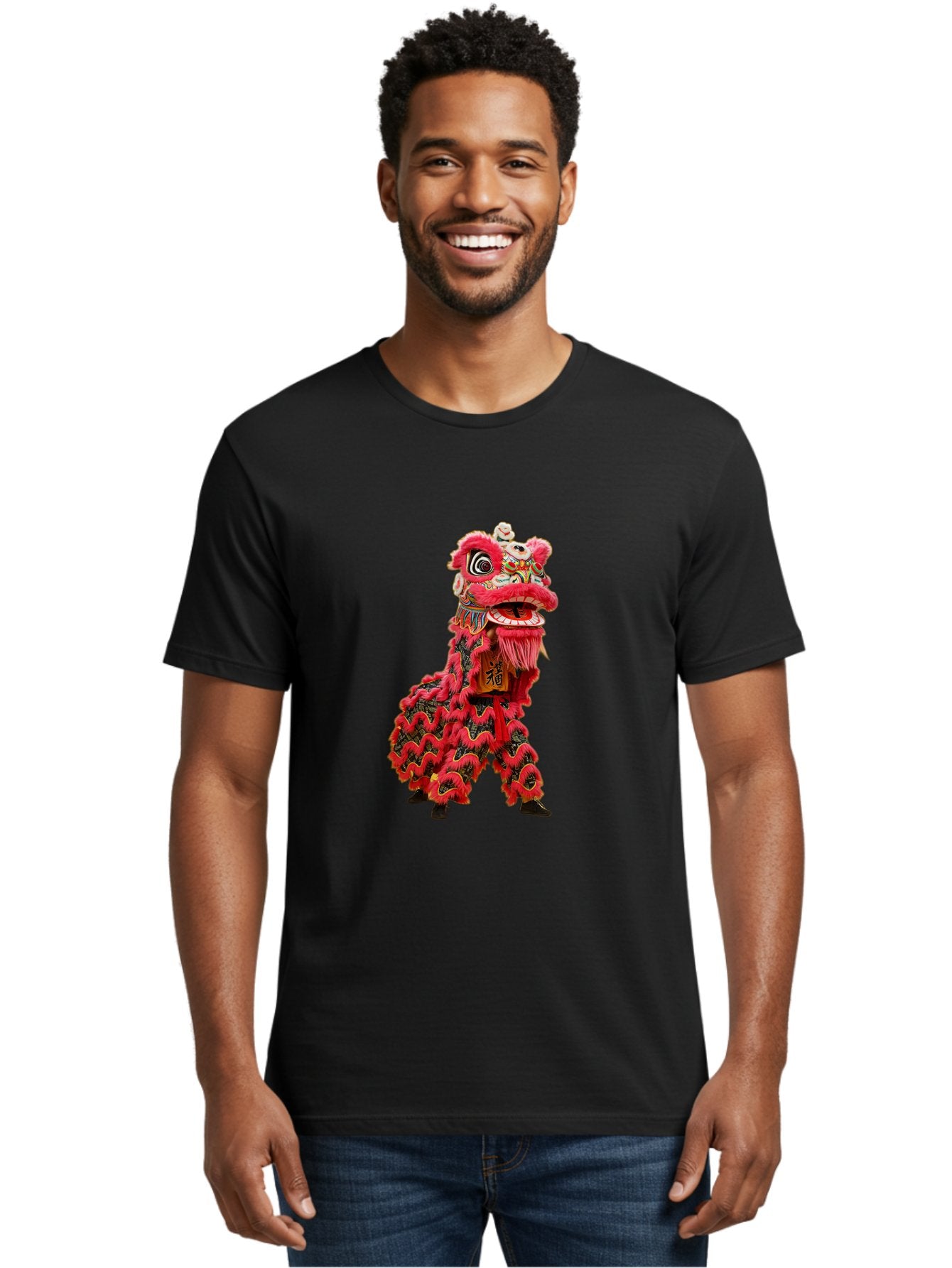 Dragon-Dance-Costume-4 Men'S Graphic Tee, 100% Cotton, Comfortable Casual Summer Wear, Machine Washable, Chinese Lion Dance, Traditional Costume, Vibrant Red Colors, Intricate Designs, Cultural Heritage, Festive Atmosphere, Lion Head, Baa555 27