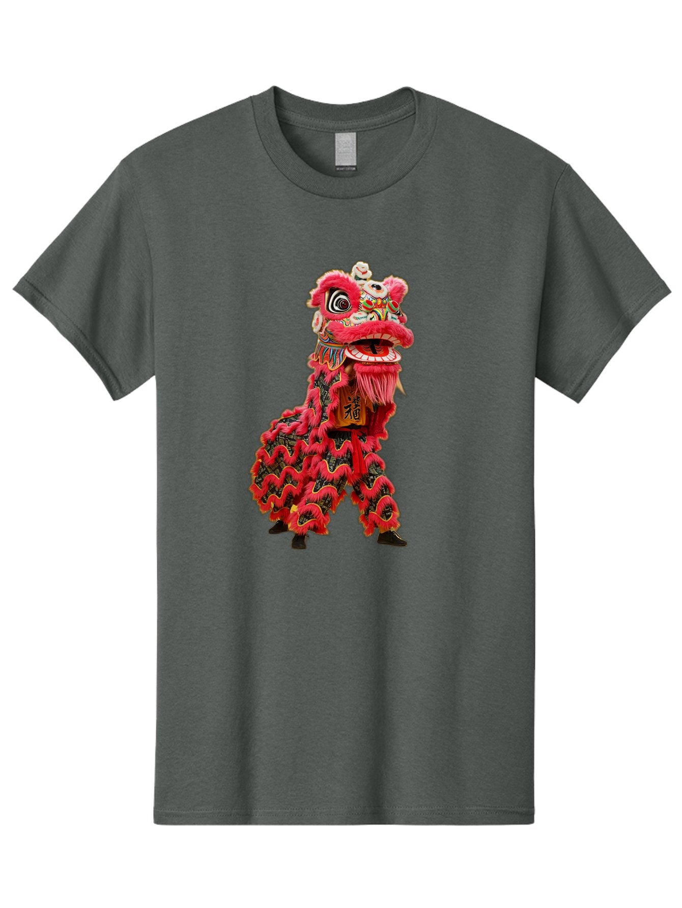Dragon-Dance-Costume-4 Men'S Graphic Tee, 100% Cotton, Comfortable Casual Summer Wear, Machine Washable, Chinese Lion Dance, Traditional Costume, Vibrant Red Colors, Intricate Designs, Cultural Heritage, Festive Atmosphere, Lion Head, Baa555 15