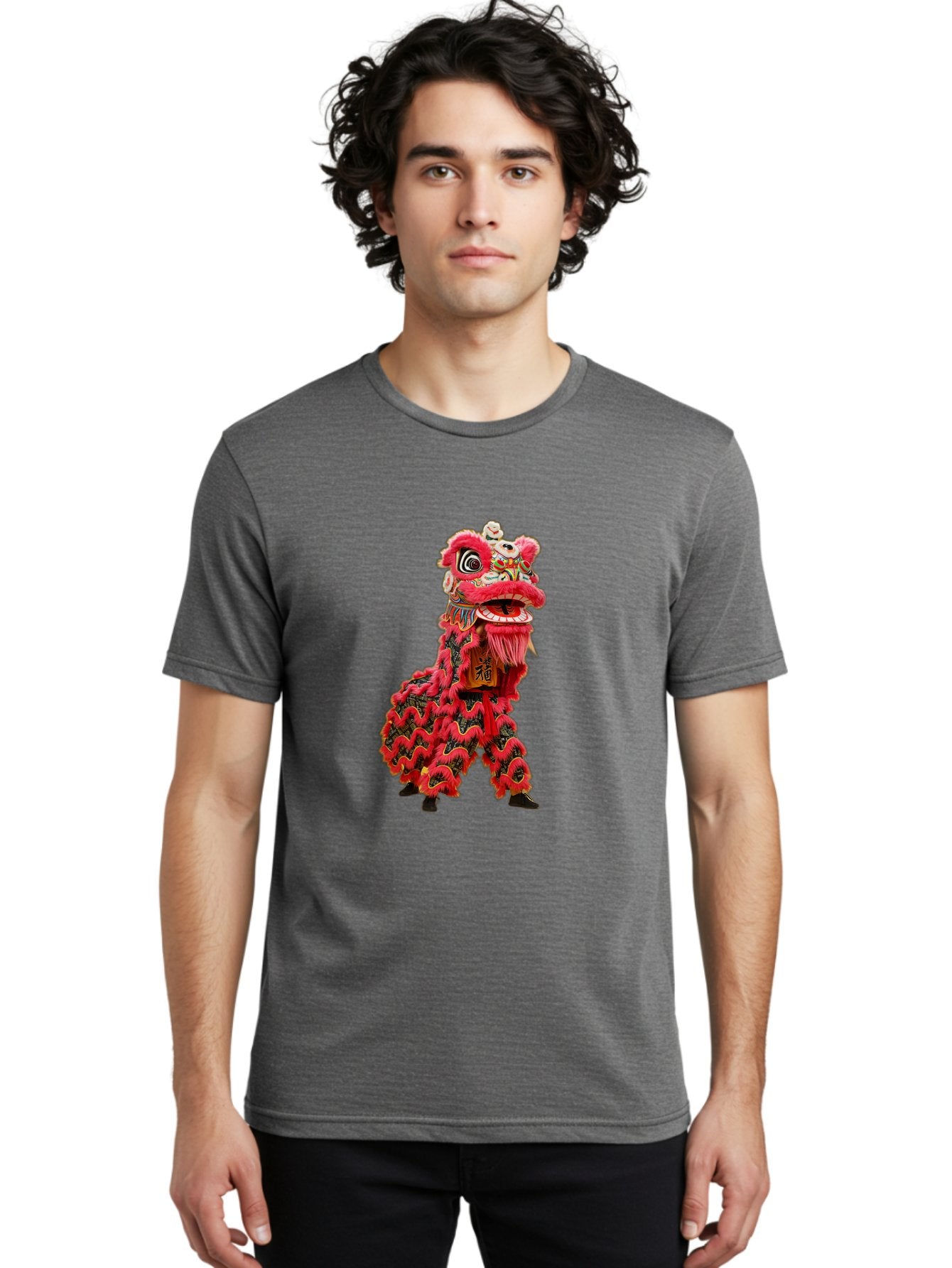 Dragon-Dance-Costume-4 Men'S Graphic Tee, 100% Cotton, Comfortable Casual Summer Wear, Machine Washable, Chinese Lion Dance, Traditional Costume, Vibrant Red Colors, Intricate Designs, Cultural Heritage, Festive Atmosphere, Lion Head, Baa555 18