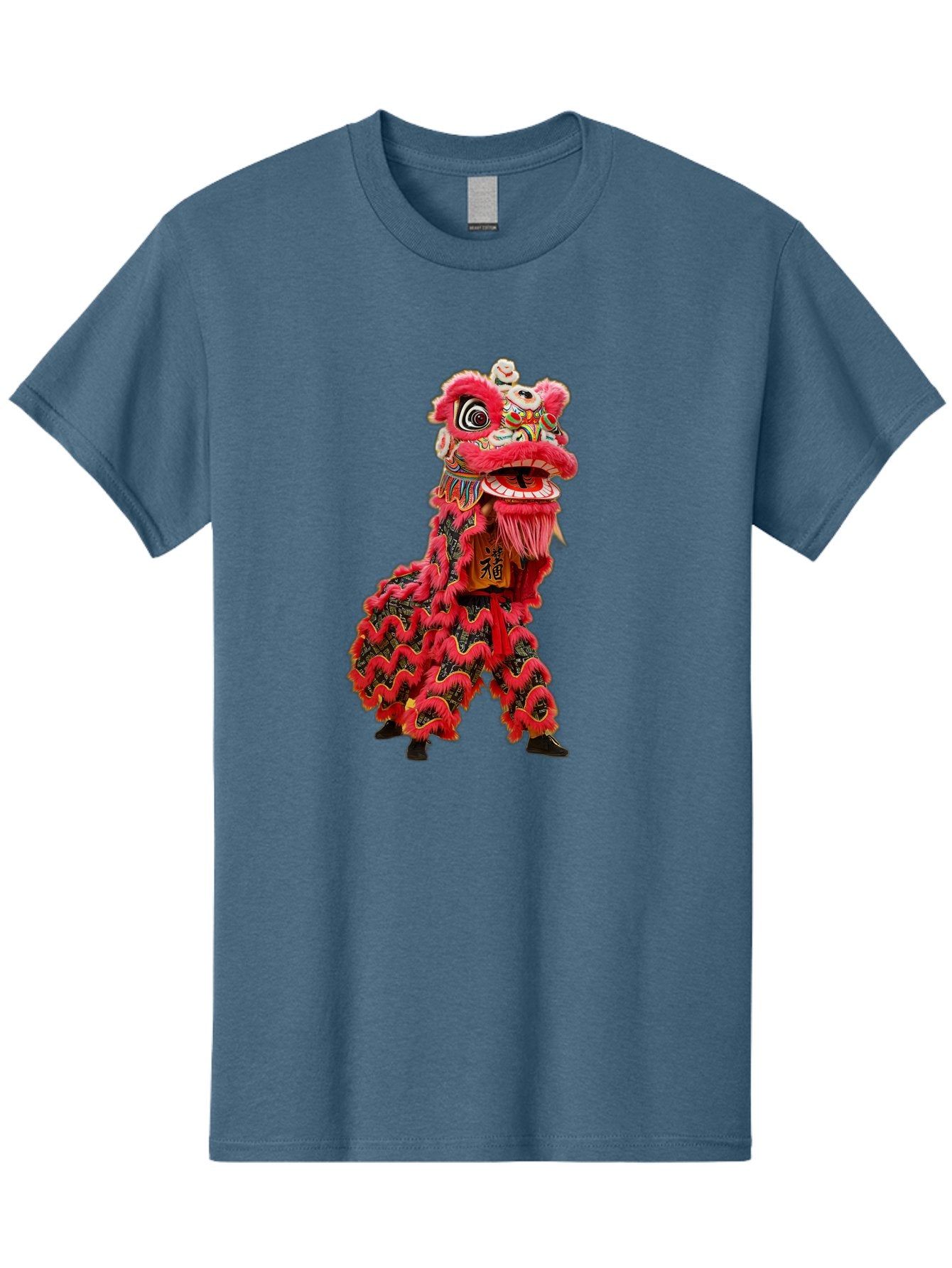 Dragon-Dance-Costume-4 Men'S Graphic Tee, 100% Cotton, Comfortable Casual Summer Wear, Machine Washable, Chinese Lion Dance, Traditional Costume, Vibrant Red Colors, Intricate Designs, Cultural Heritage, Festive Atmosphere, Lion Head, Baa555 13