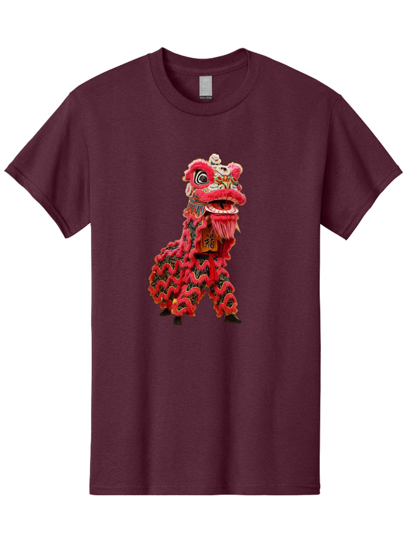 Dragon-Dance-Costume-4 Men'S Graphic Tee, 100% Cotton, Comfortable Casual Summer Wear, Machine Washable, Chinese Lion Dance, Traditional Costume, Vibrant Red Colors, Intricate Designs, Cultural Heritage, Festive Atmosphere, Lion Head, Baa555 6