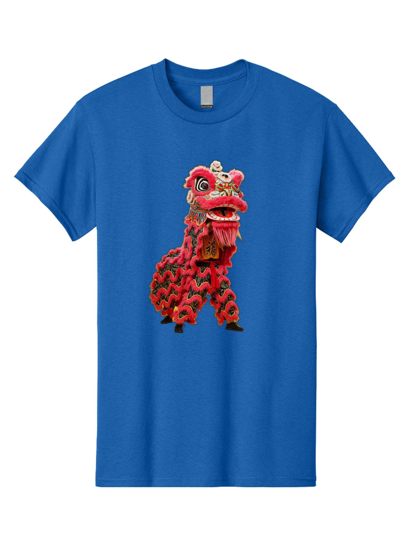Dragon-Dance-Costume-4 Men'S Graphic Tee, 100% Cotton, Comfortable Casual Summer Wear, Machine Washable, Chinese Lion Dance, Traditional Costume, Vibrant Red Colors, Intricate Designs, Cultural Heritage, Festive Atmosphere, Lion Head, Baa555