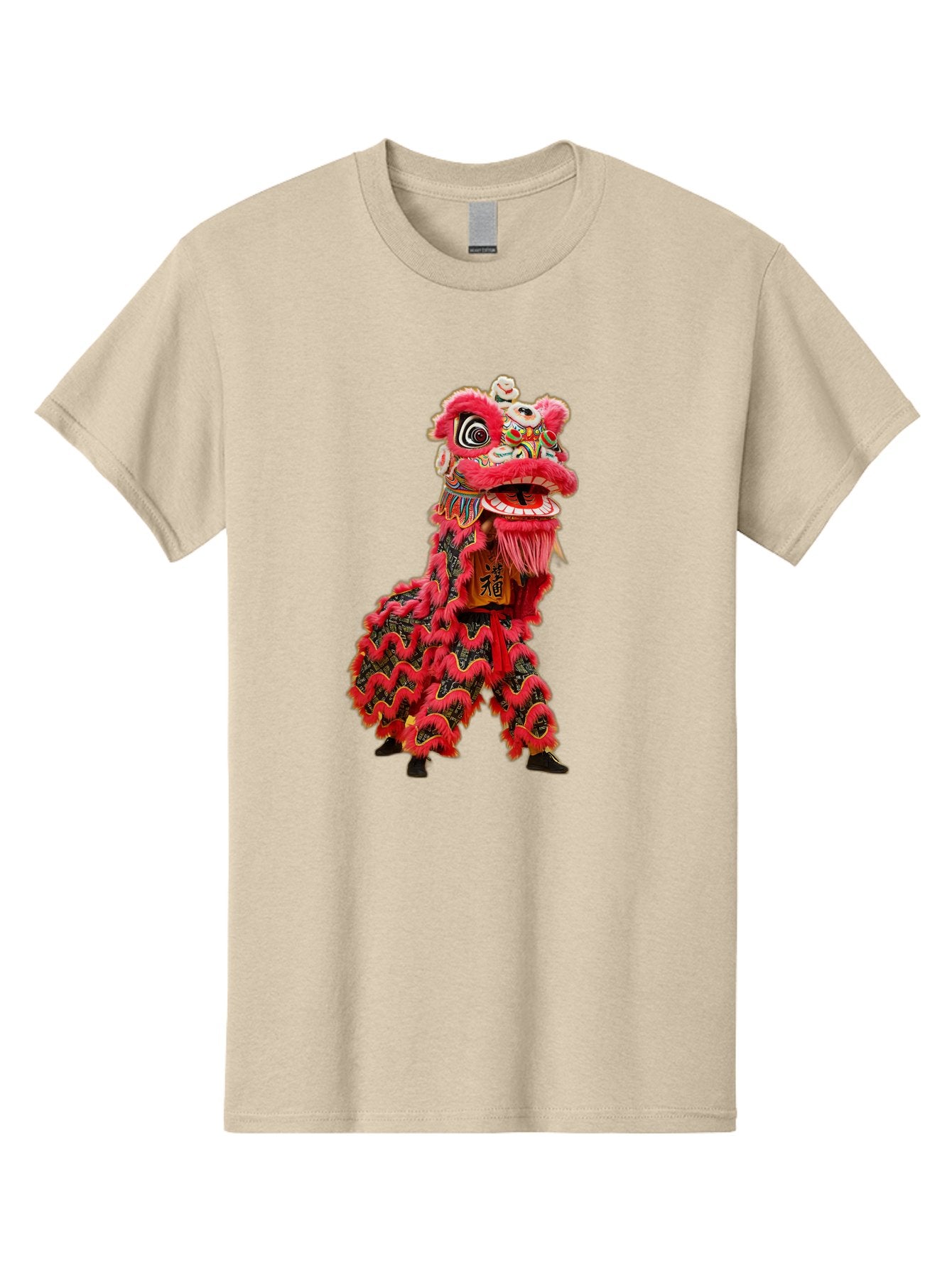 Dragon-Dance-Costume-4 Men'S Graphic Tee, 100% Cotton, Comfortable Casual Summer Wear, Machine Washable, Chinese Lion Dance, Traditional Costume, Vibrant Red Colors, Intricate Designs, Cultural Heritage, Festive Atmosphere, Lion Head, Baa555 3