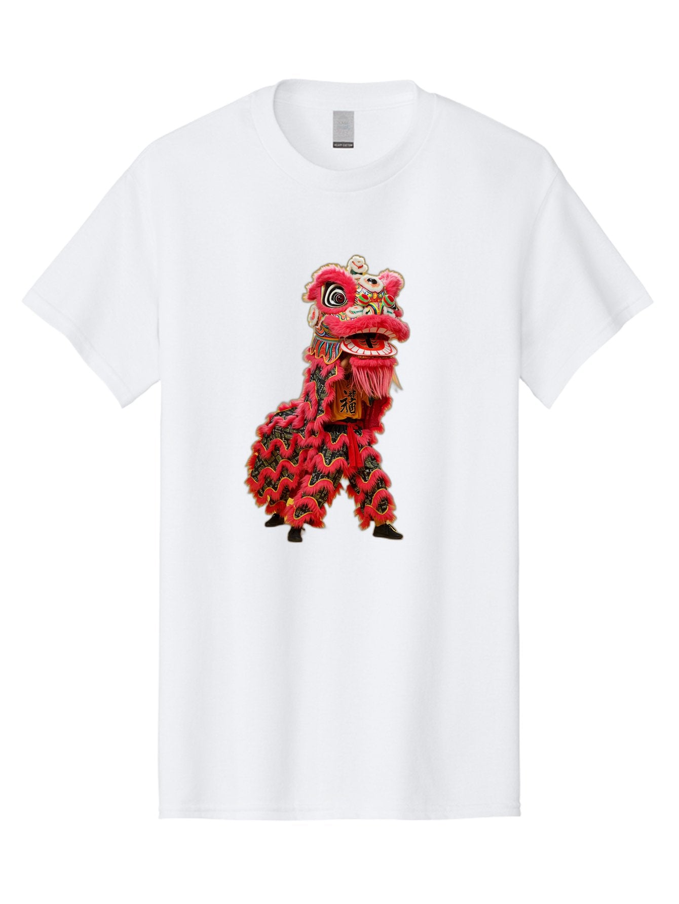 Dragon-Dance-Costume-4 Men'S Graphic Tee, 100% Cotton, Comfortable Casual Summer Wear, Machine Washable, Chinese Lion Dance, Traditional Costume, Vibrant Red Colors, Intricate Designs, Cultural Heritage, Festive Atmosphere, Lion Head, Baa555 12