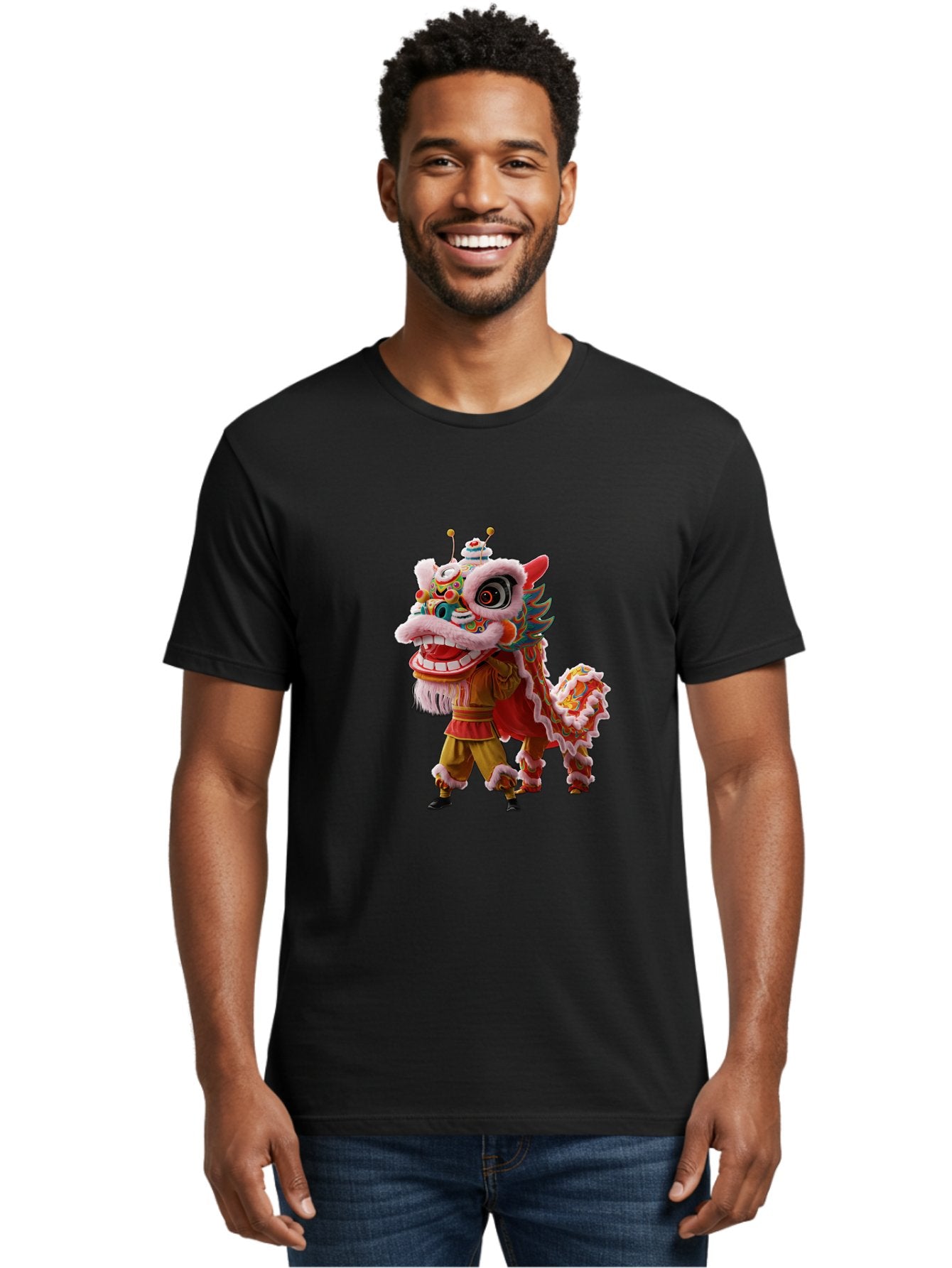 Dragon-Dance-Costume Men'S Graphic Tee, 100% Cotton, Comfortable Casual Summer Wear, Machine Washable, Lion Dance Costume, Traditional Chinese Dance, Vibrant Colors, Cultural Heritage, Festive Atmosphere, Mythical Creature, Chinese New Year, Baa556 26