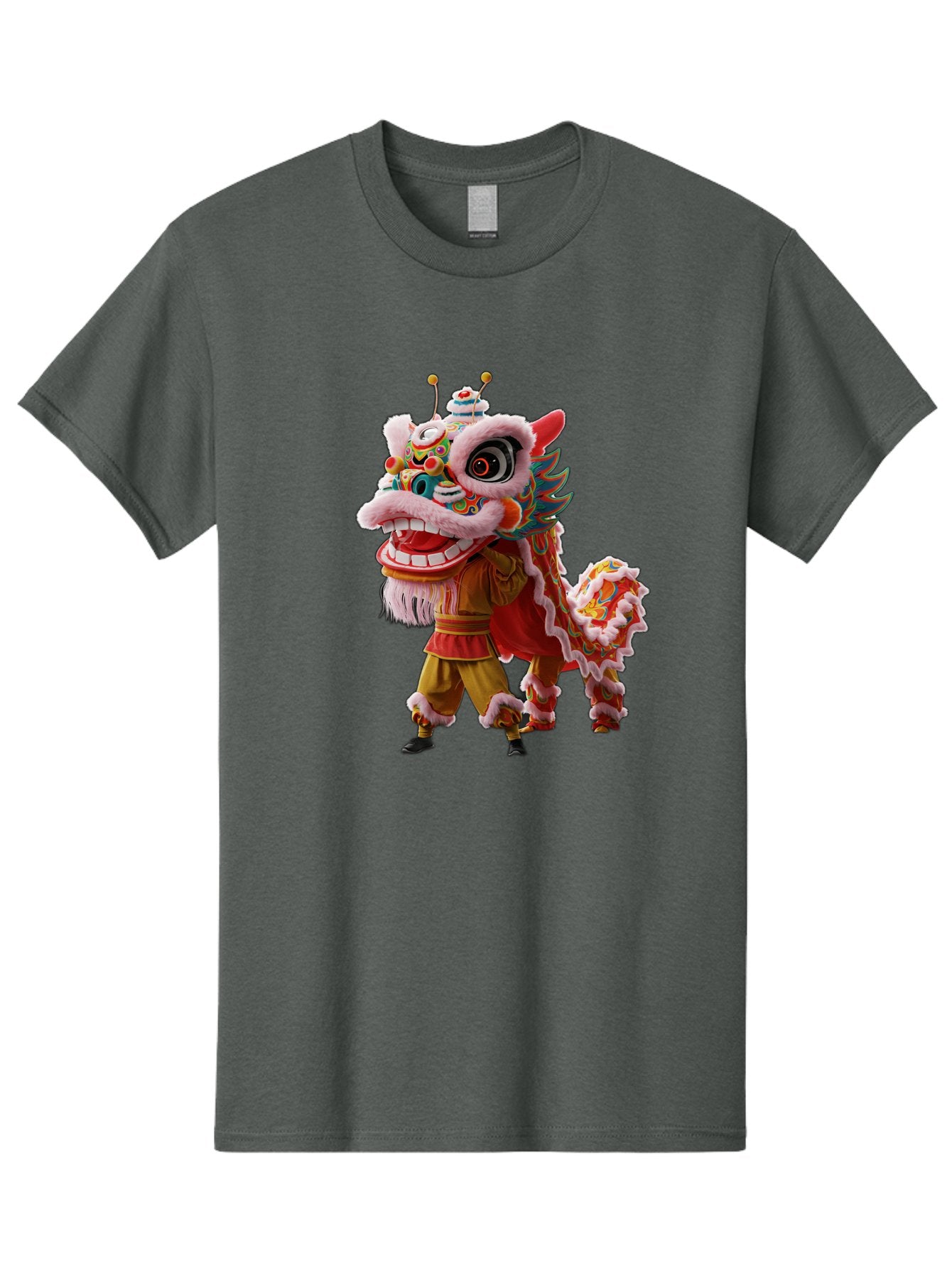 Dragon-Dance-Costume Men'S Graphic Tee, 100% Cotton, Comfortable Casual Summer Wear, Machine Washable, Lion Dance Costume, Traditional Chinese Dance, Vibrant Colors, Cultural Heritage, Festive Atmosphere, Mythical Creature, Chinese New Year, Baa556 6
