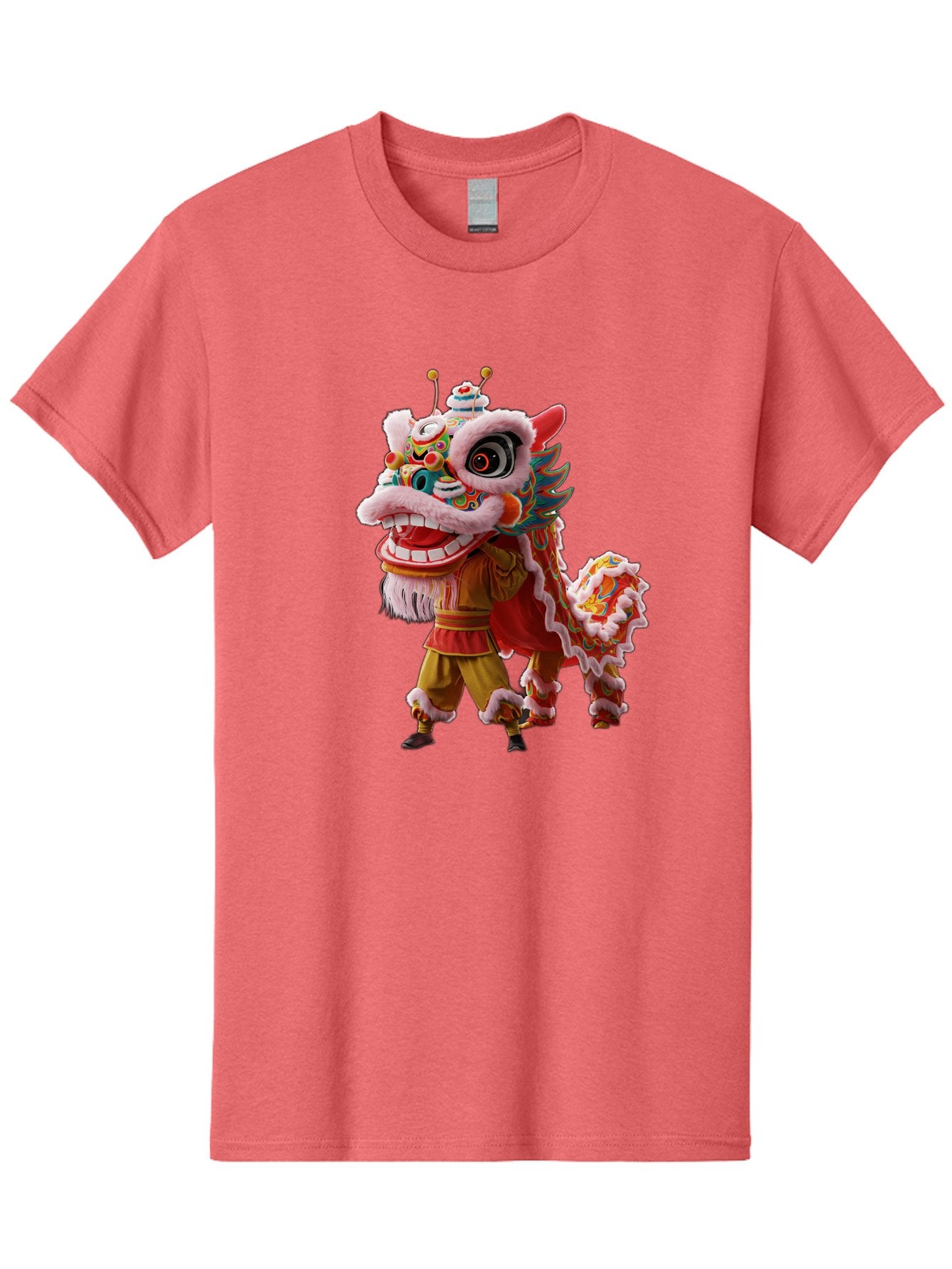 Dragon-Dance-Costume Men'S Graphic Tee, 100% Cotton, Comfortable Casual Summer Wear, Machine Washable, Lion Dance Costume, Traditional Chinese Dance, Vibrant Colors, Cultural Heritage, Festive Atmosphere, Mythical Creature, Chinese New Year, Baa556