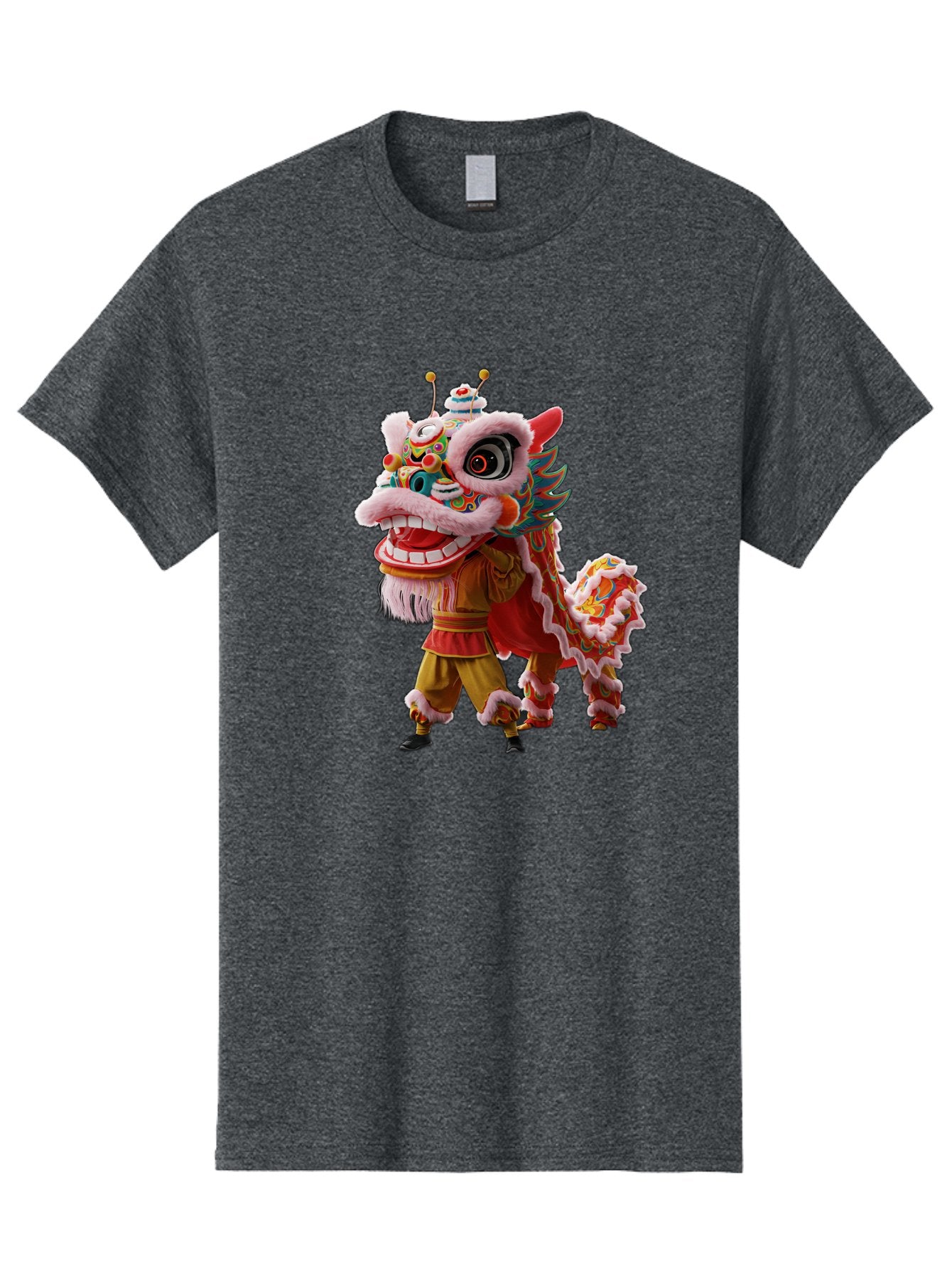 Dragon-Dance-Costume Men'S Graphic Tee, 100% Cotton, Comfortable Casual Summer Wear, Machine Washable, Lion Dance Costume, Traditional Chinese Dance, Vibrant Colors, Cultural Heritage, Festive Atmosphere, Mythical Creature, Chinese New Year, Baa556