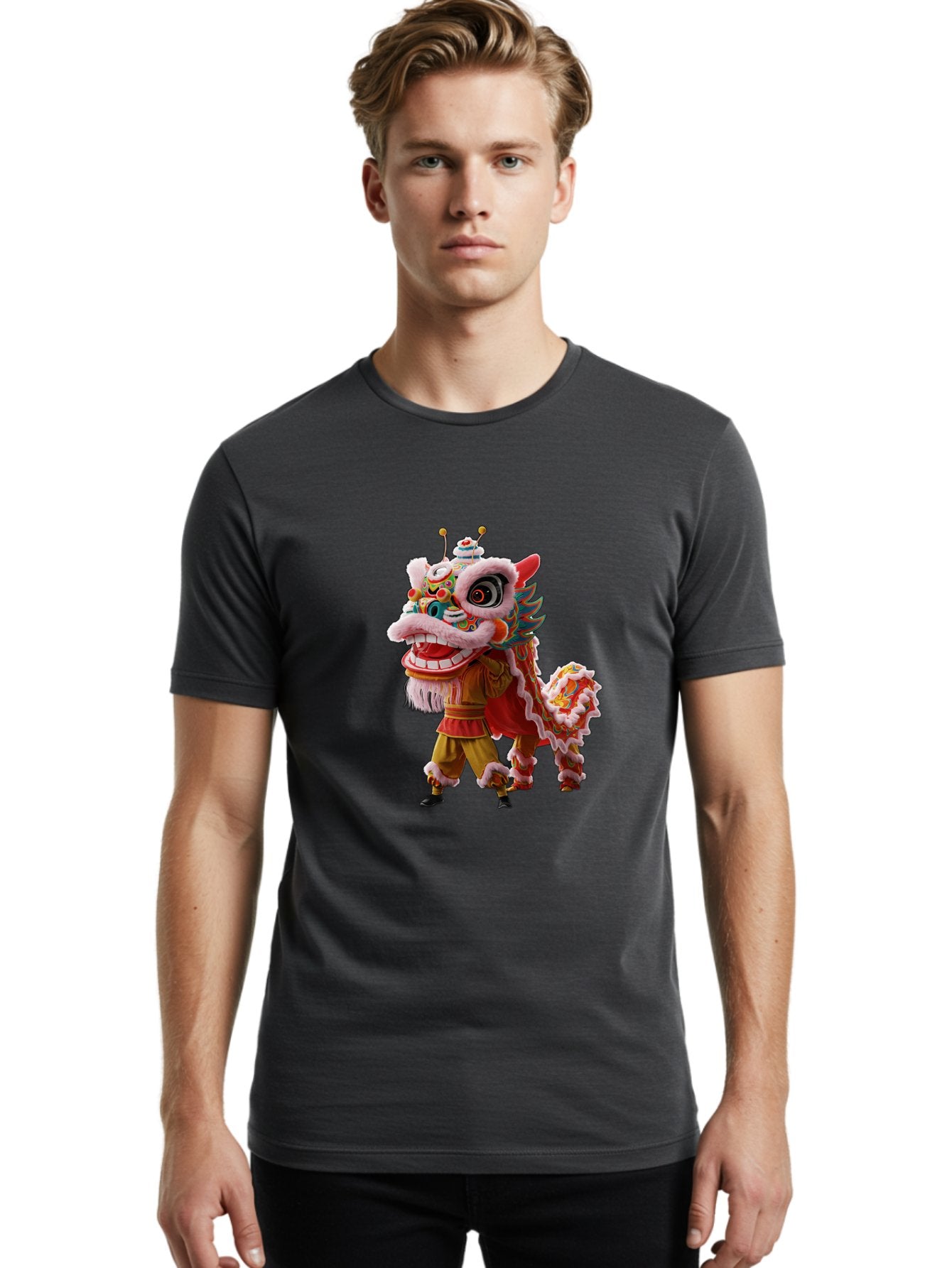 Dragon-Dance-Costume Men'S Graphic Tee, 100% Cotton, Comfortable Casual Summer Wear, Machine Washable, Lion Dance Costume, Traditional Chinese Dance, Vibrant Colors, Cultural Heritage, Festive Atmosphere, Mythical Creature, Chinese New Year, Baa556 21